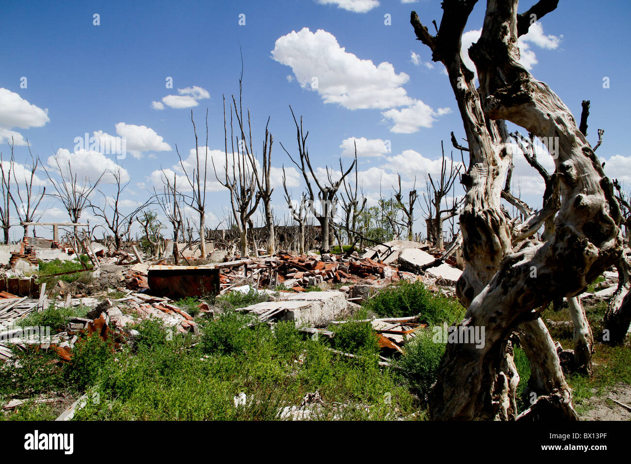 VILLA EPECUEN, ARGENTINA, 2010: Its ruins are on the edge of the Laguna Epecuén about 7 km north of the city of Carhué. Stock Photo