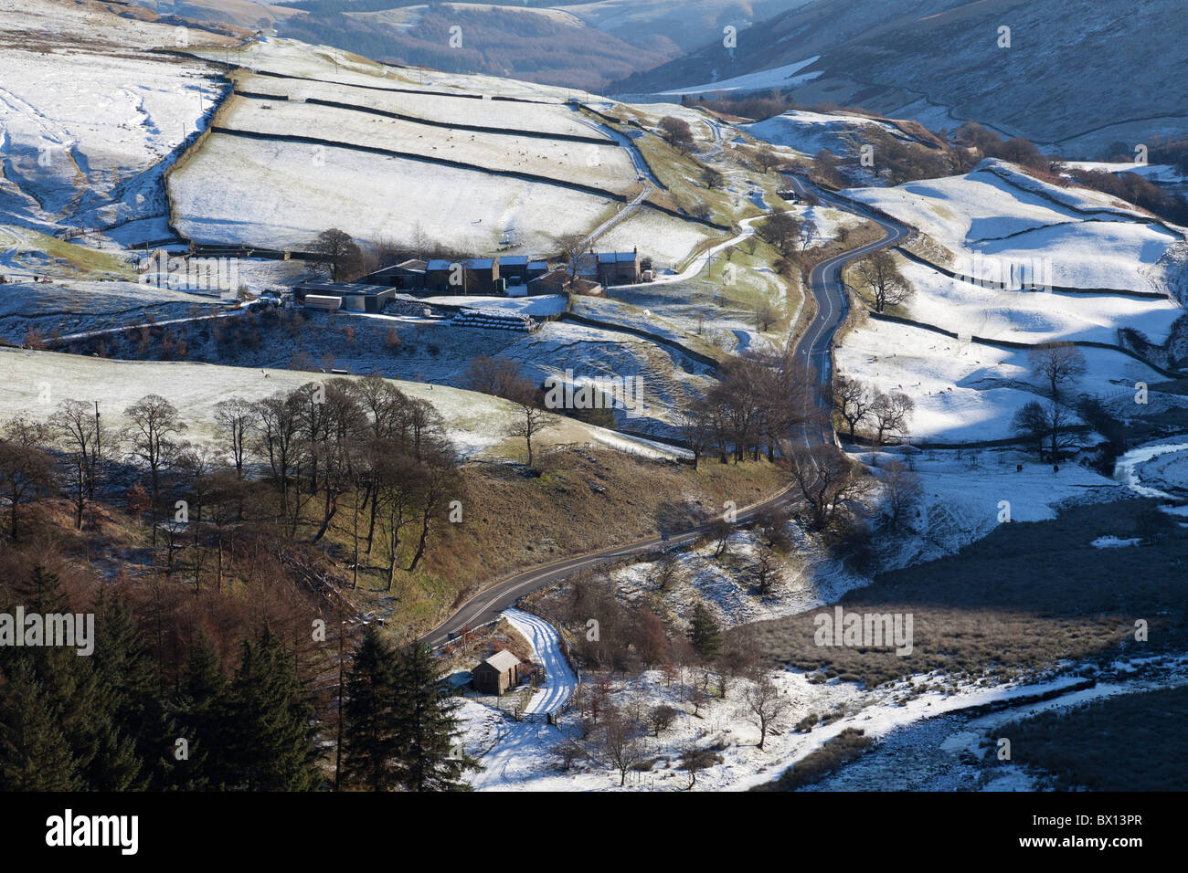Snake Pass in winter from Kinder Scout in the Dark Peak part of the