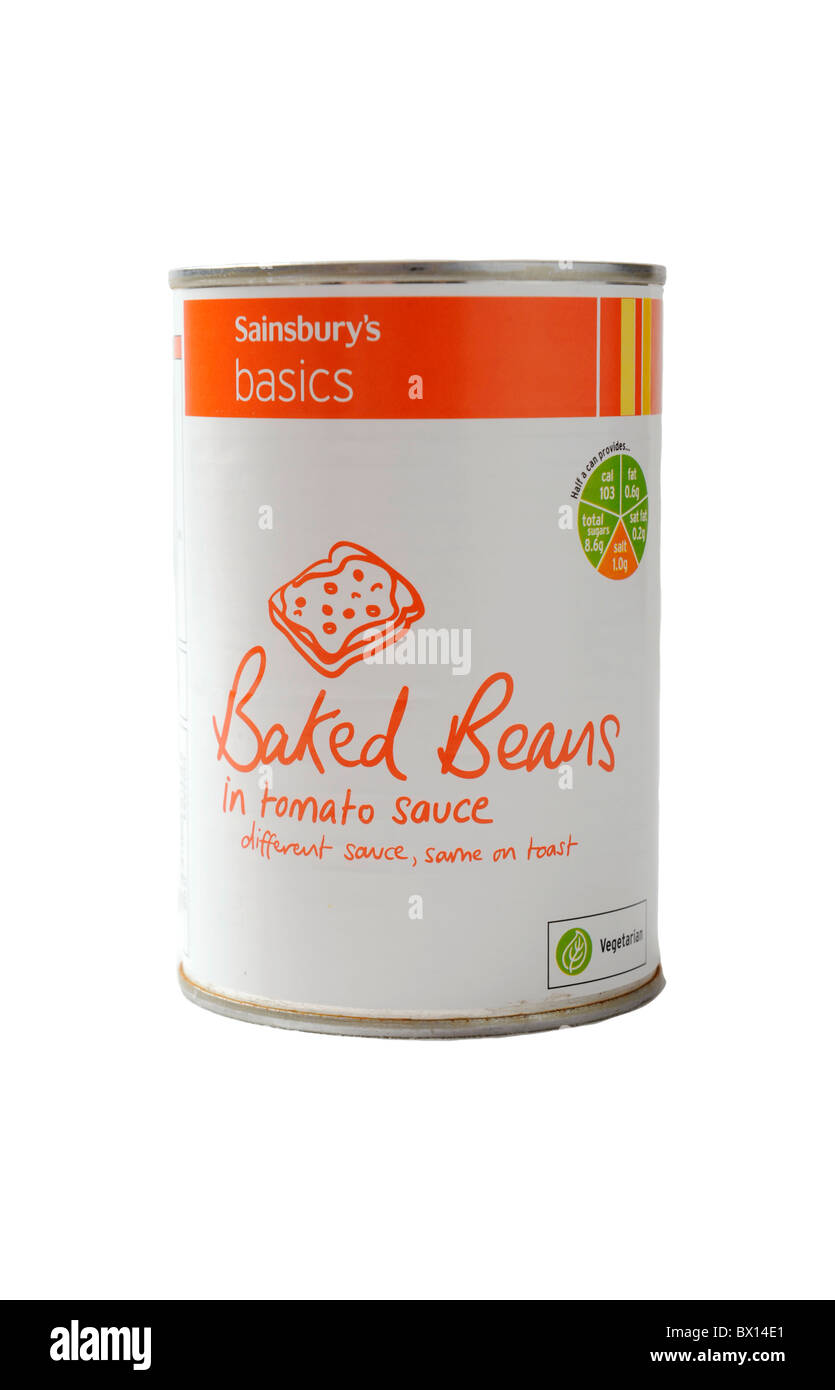 A can of  Sainsbury's basics Baked beans in tomato sauce. Stock Photo