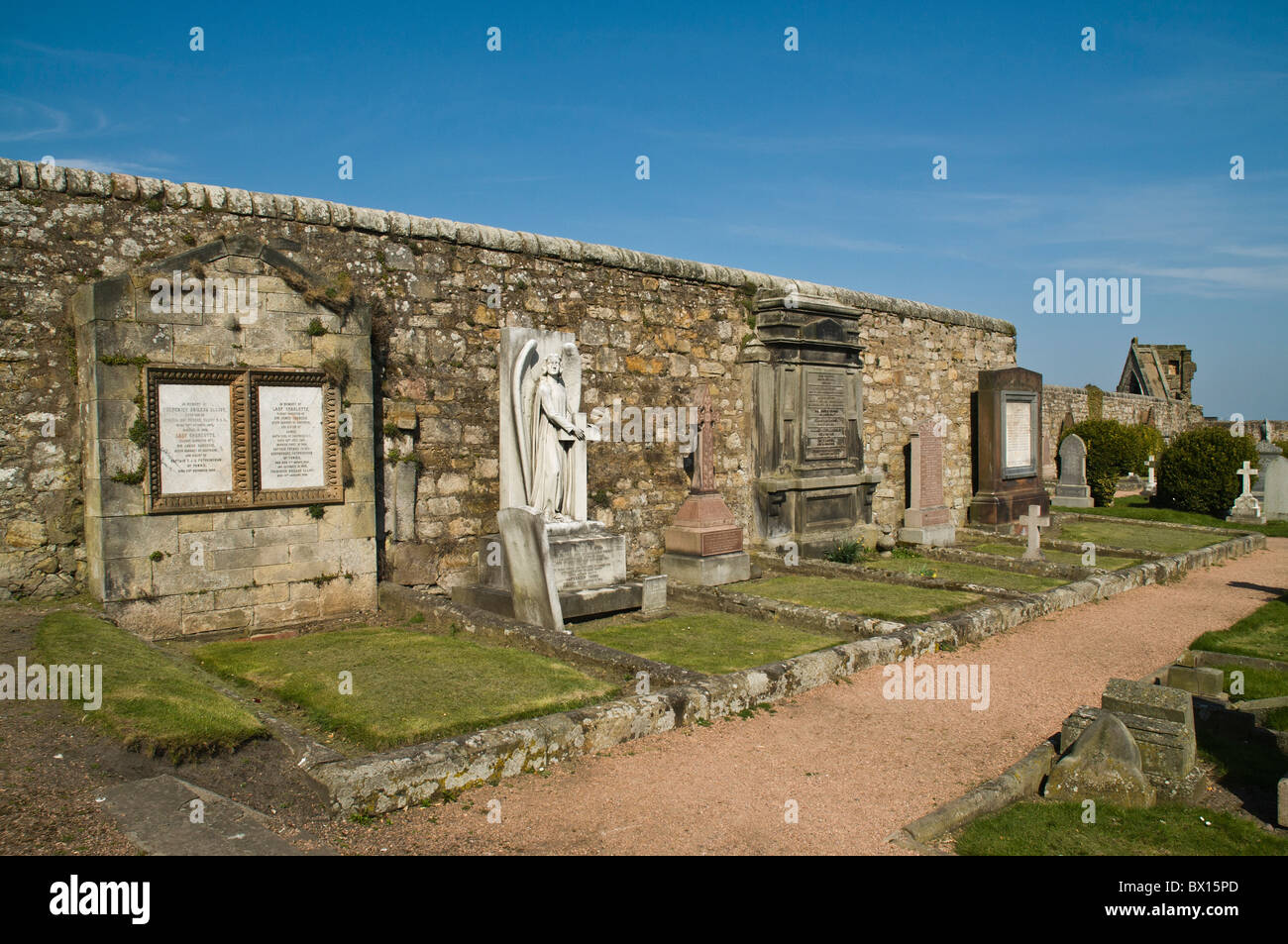 dh St Andrews cathedral ST ANDREWS FIFE St Andrews graveyard tombstones cemetery scotland headstones Stock Photo