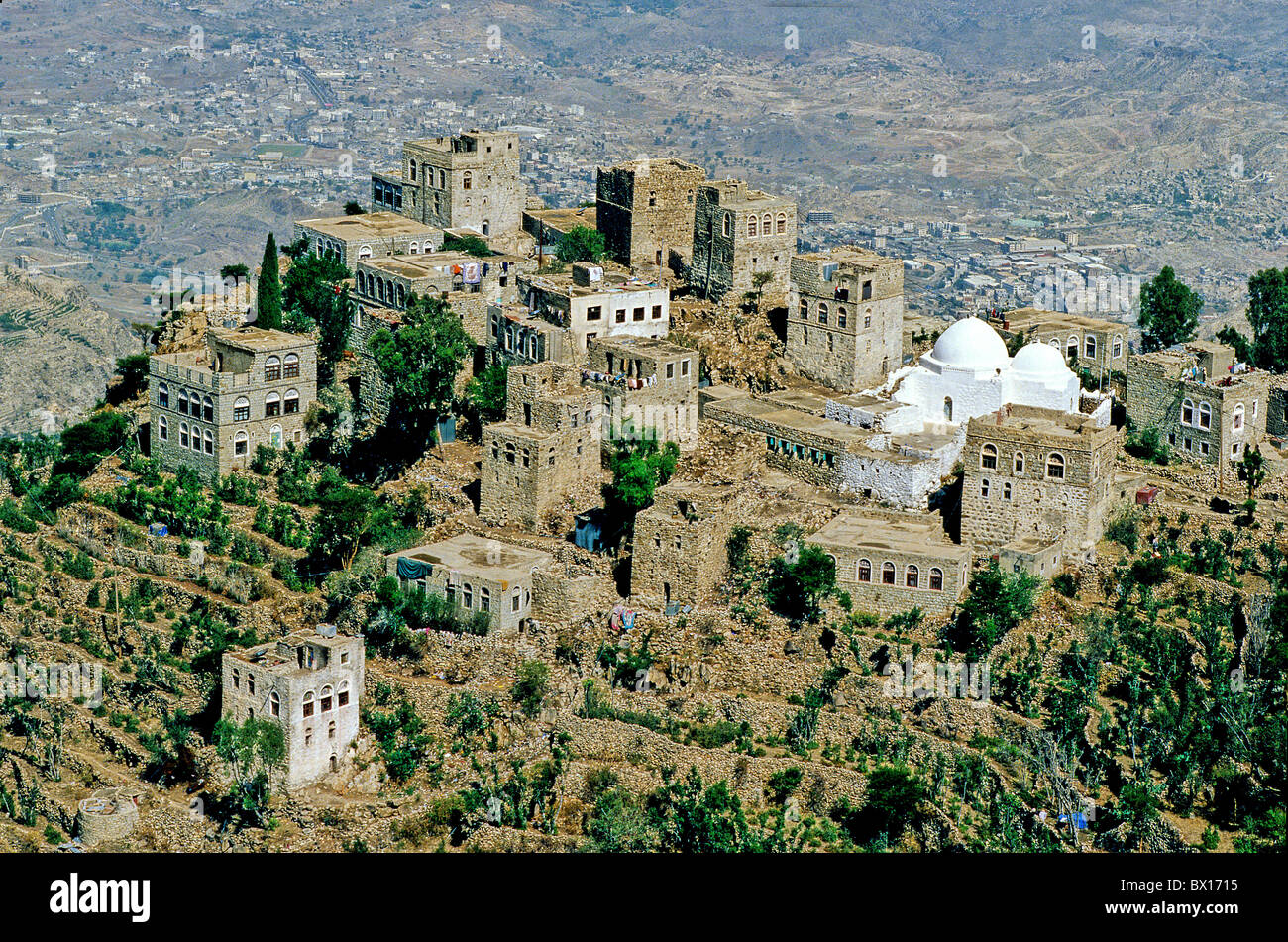 Jabal Saber Taiz Yemen Orient Arabia village hill Stock Photo