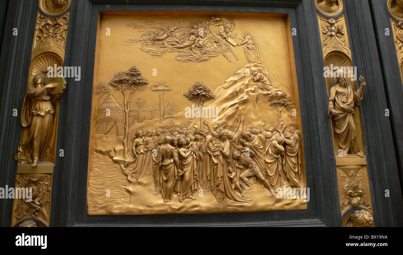 Panel depicting Moses receiving the Ten Commandments, the 'Gates of