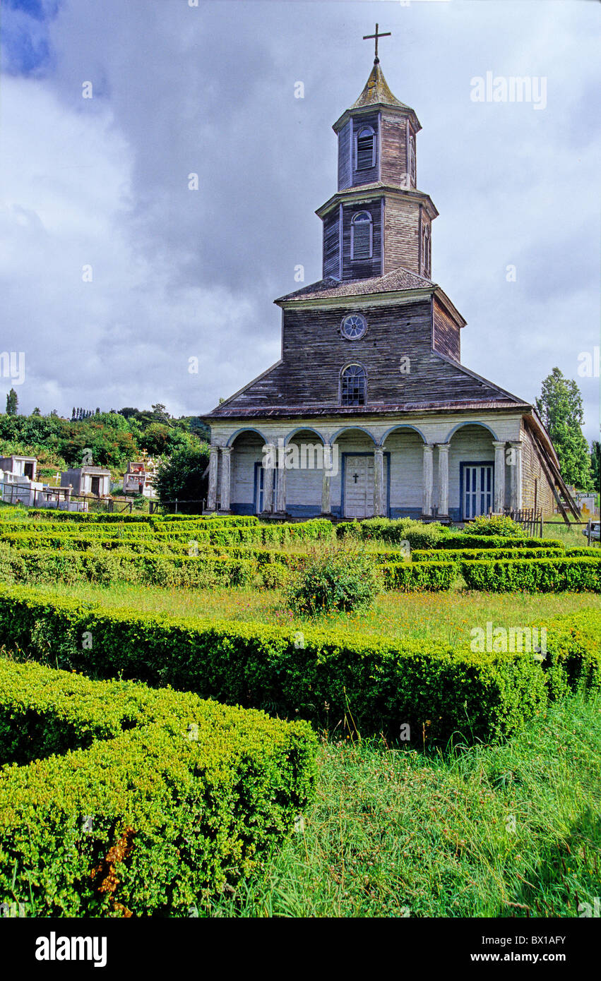 built by the Jesuits wooden church Chiloé Island Iglesia de Nuestra Senora de Gracias Nercon Castro Southern C Stock Photo