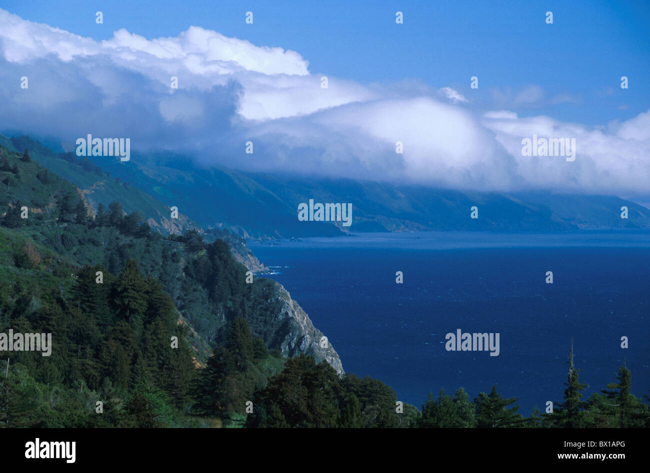 California USA America United States View from Nepenthe Restaurant Big Sur coast landscape sea Stock Photo