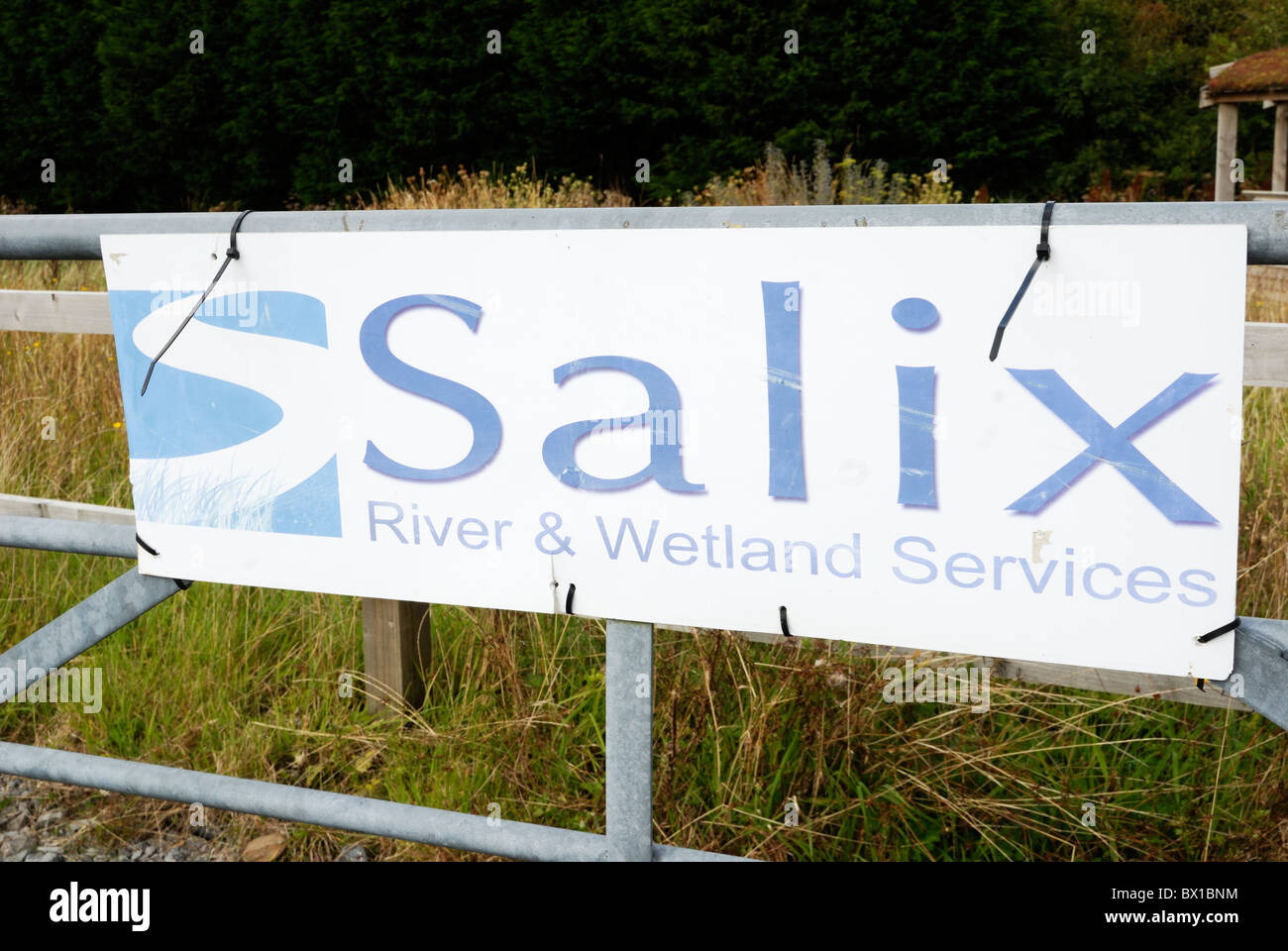 Sign at Salix River and Wetland Services, Wales Stock Photo Alamy