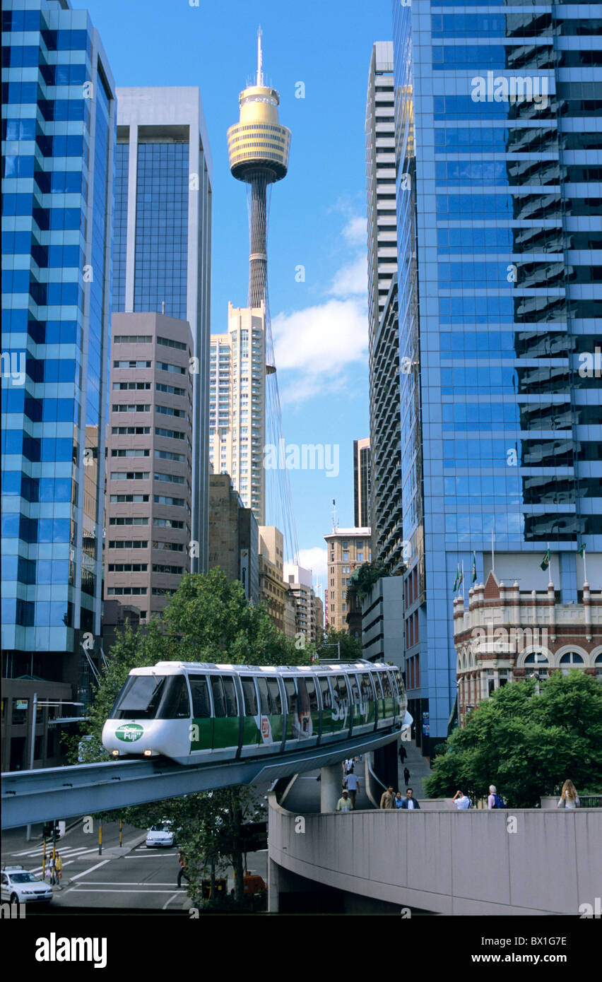 Australia city Darling harbor metro Monorail modern New South Wales railway skyline Sydney town train tra Stock Photo