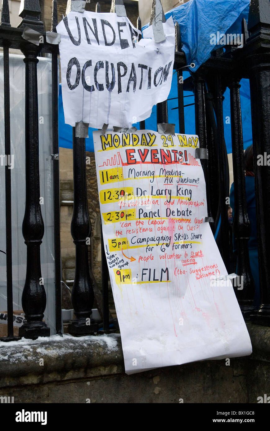 Notice outside the Old Schools Building in Cambridge after it had been occupied by student protesters Stock Photo