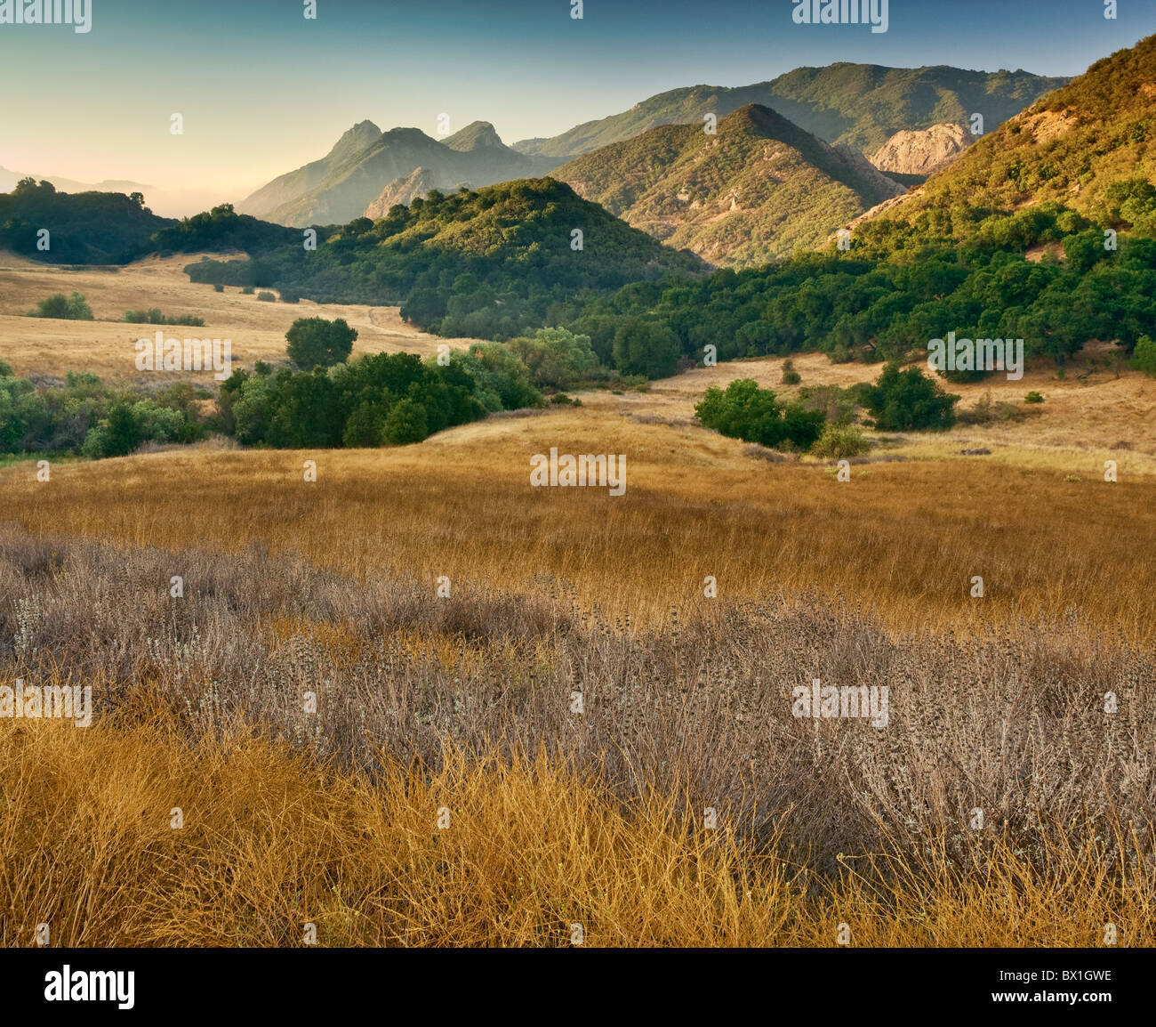 Malibu Creek State Park, view from Mulholland Highway in Santa Monica Mountains near Malibu, California, USA Stock Photo