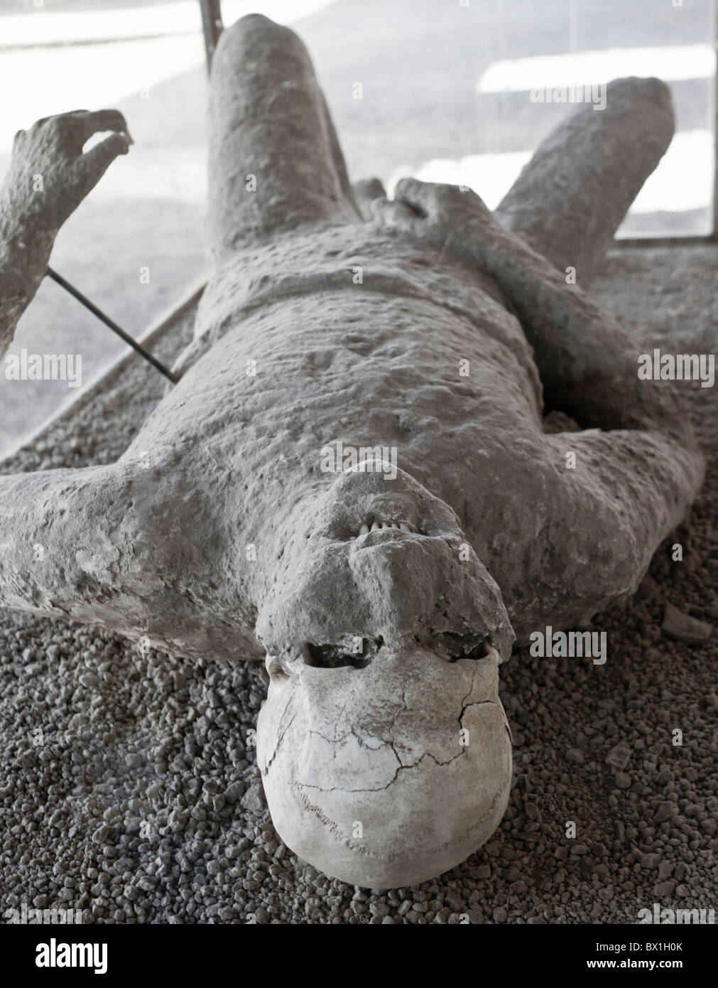 Plaster cast of a citizen of Pompeii buried alive by volcanic ash Stock
