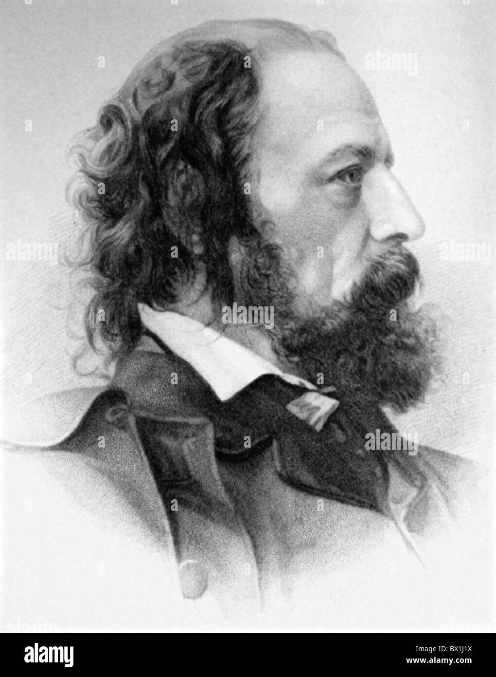 Historical literary figures from the archives of Press Portrait Service (formerly Press Portrait Bureau). Alfred Lord Tennyson. Stock Photo
