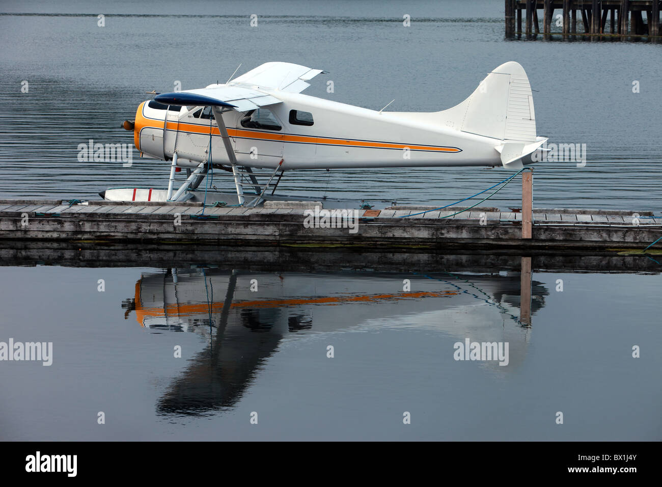 Floatplane in dock at Prince Rupert, British Columbia. Stock Photo