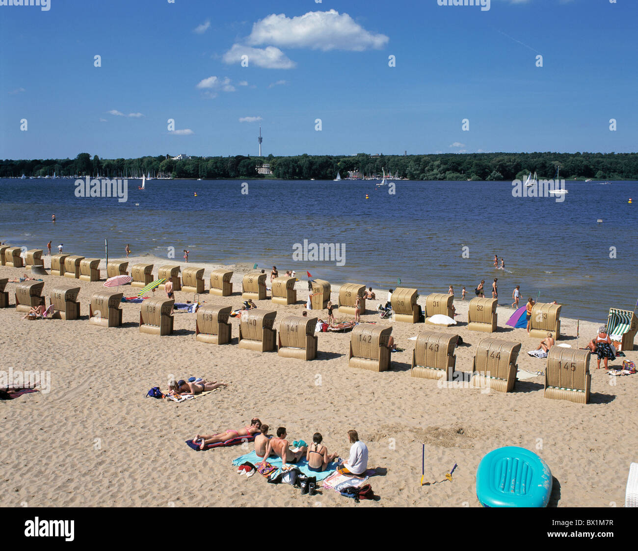 baths beach beach baskets lido Berlin Germany Europe outdoor swimming pool swimming pool Wannsee Stock Photo