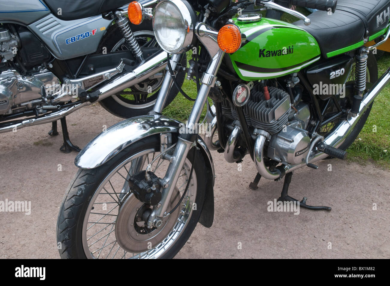 Detail of Kawasaki Motorbike in Motorcycle Rally Stock Photo - Alamy