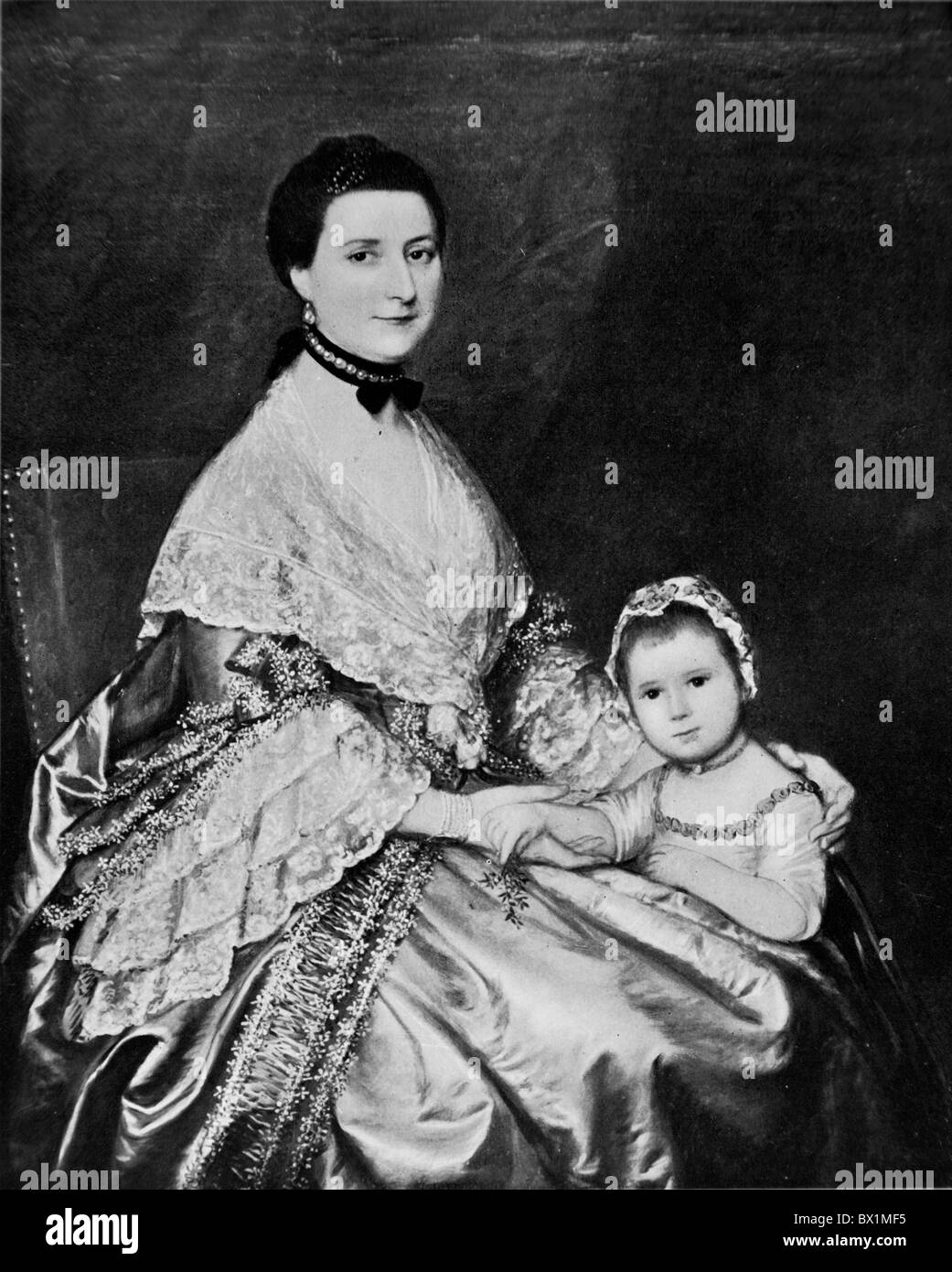 Mrs. Bedingfield and her Daughter by Thomas Gainsborough c.1760/70 Black and White Illustration; Stock Photo