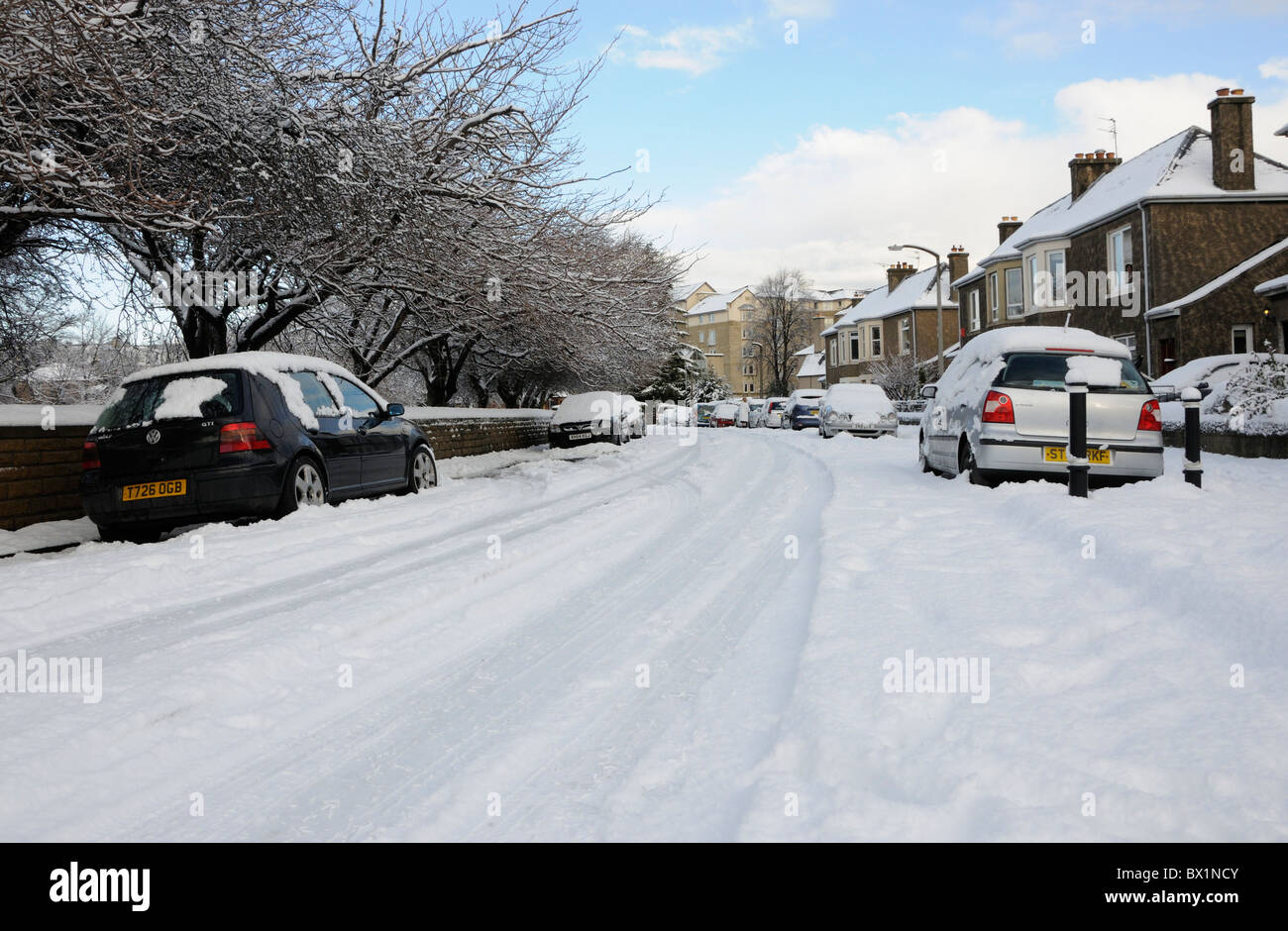 Snowy Edinburgh side street during the
