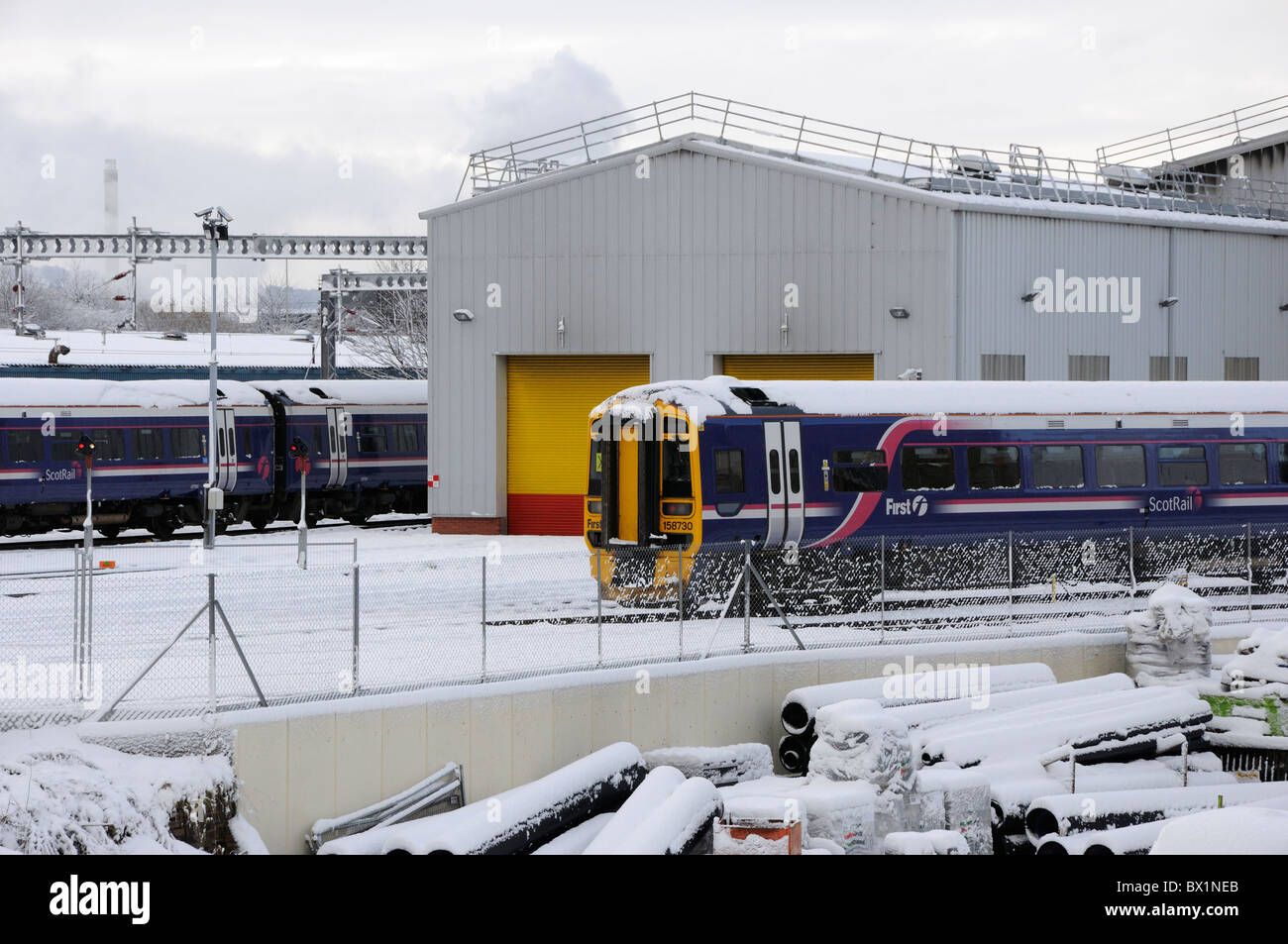 Haymarket depot, Edinburgh, during the severe winter of 2010. Stock Photo