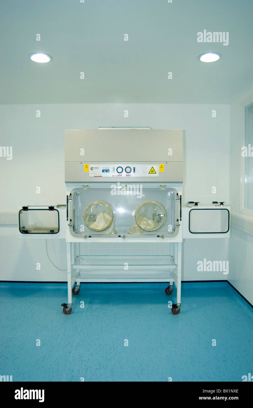 Insulator space room neutrally purely cleanness clean protection Pharmaceutical research lab gloves chemis Stock Photo