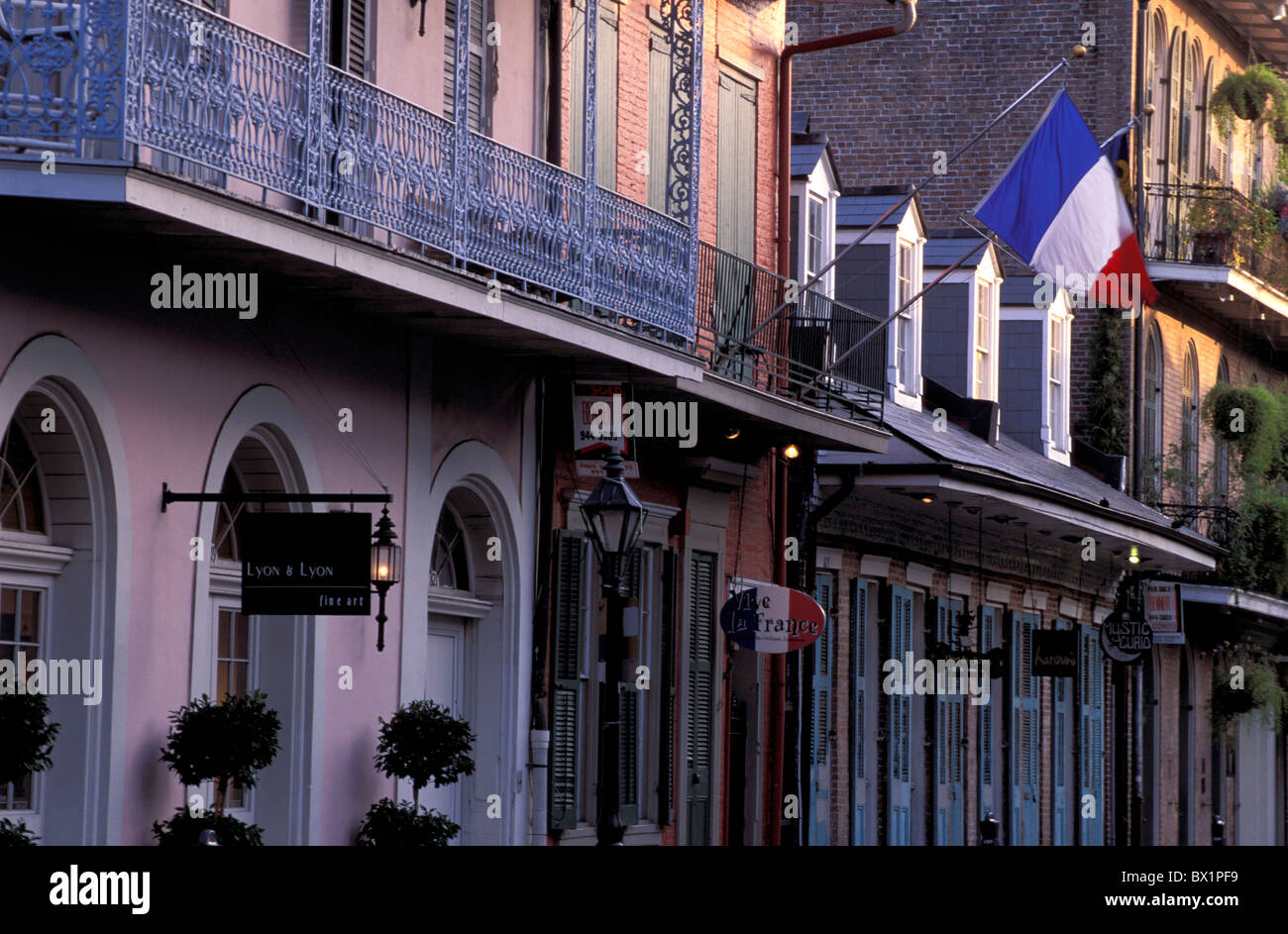 flag French flag French Quarter homes houses Louisiana New Orleans USA America United States Stock Photo