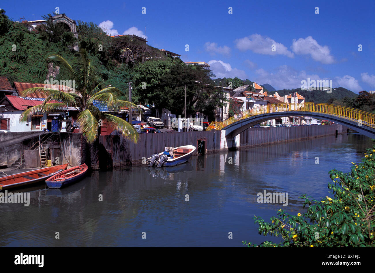 boats bridge canal fort de France Martinique river Caribbean village ...