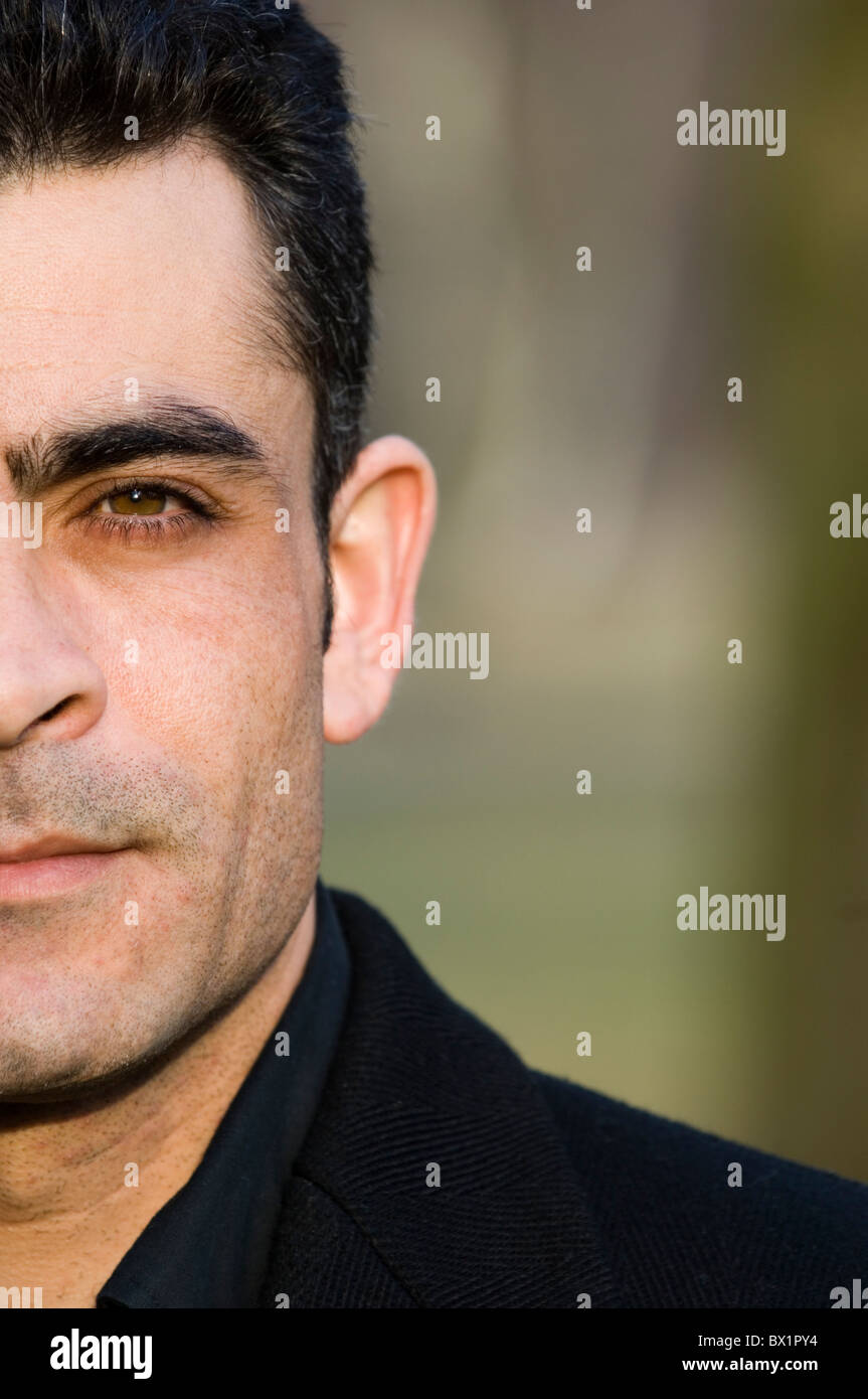 Closeup portrait of serious 35 years old Middle Eastern man Berlin Germany Stock Photo