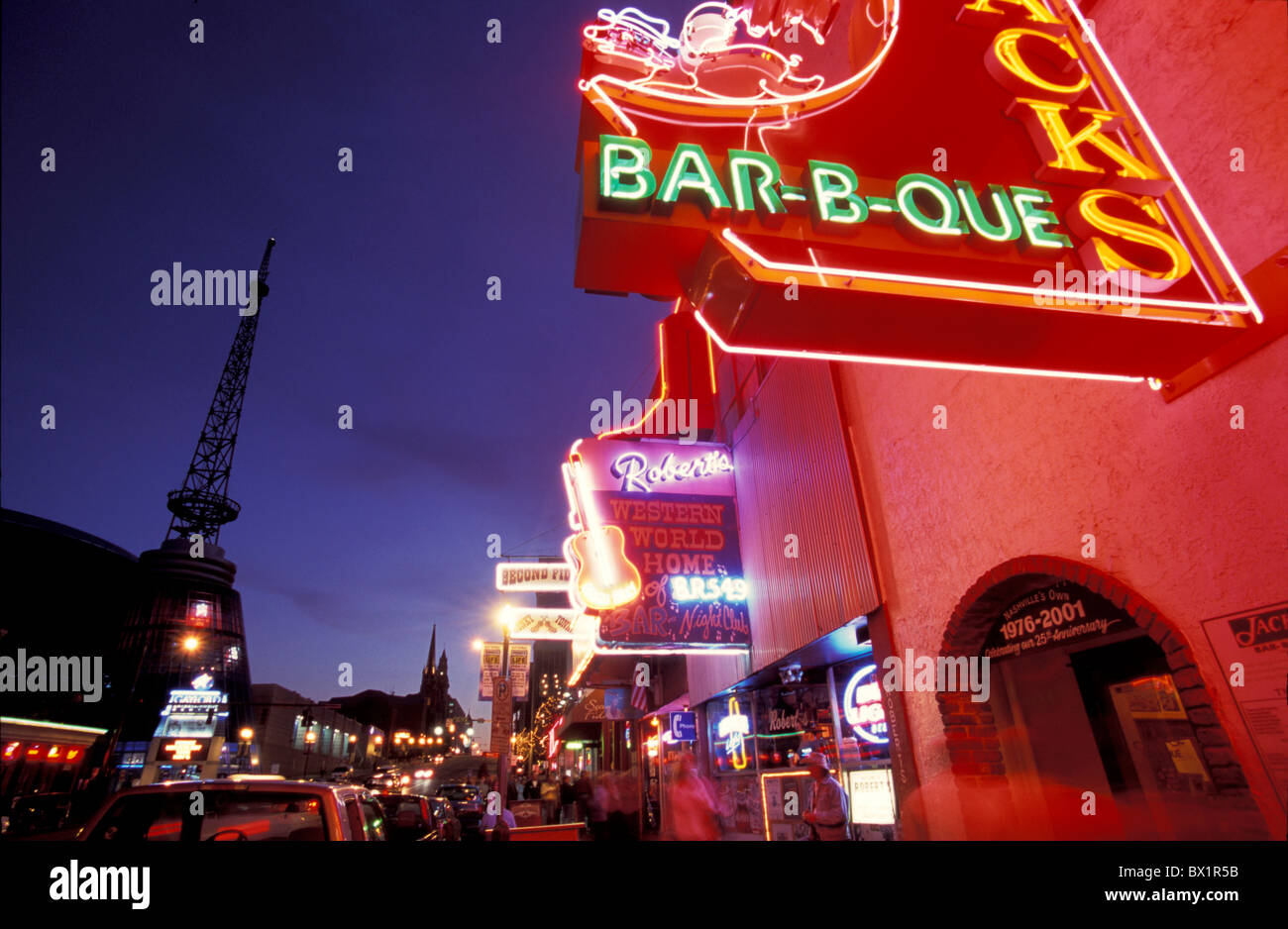 advertisements at night bar Broadway business club Downtown exit Nashville neon neon lights night nightl Stock Photo