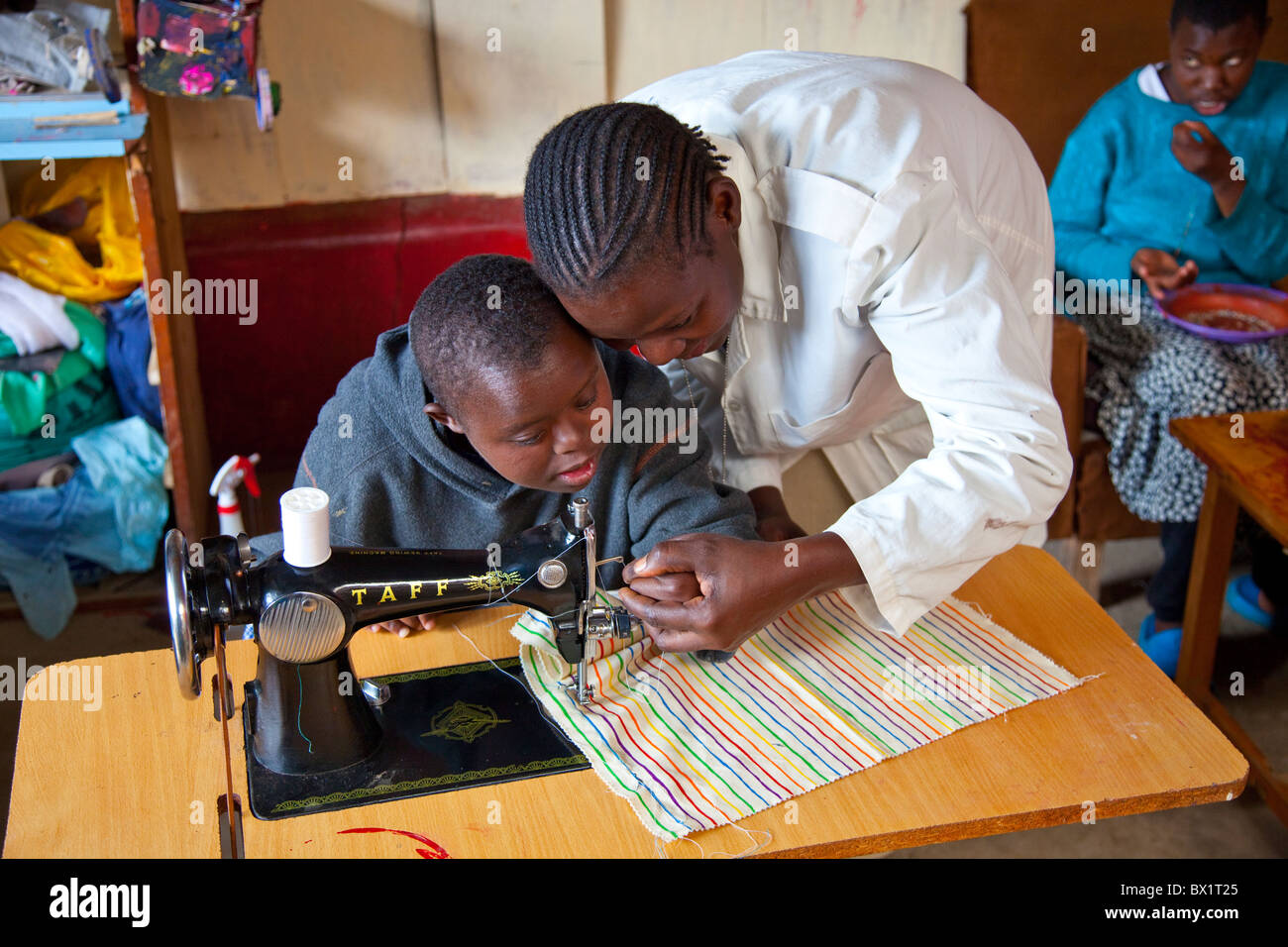 Special needs vocational training (Down Syndrome), Maji Mazuri Children's Centre, Nairobi, Kenya Stock Photo