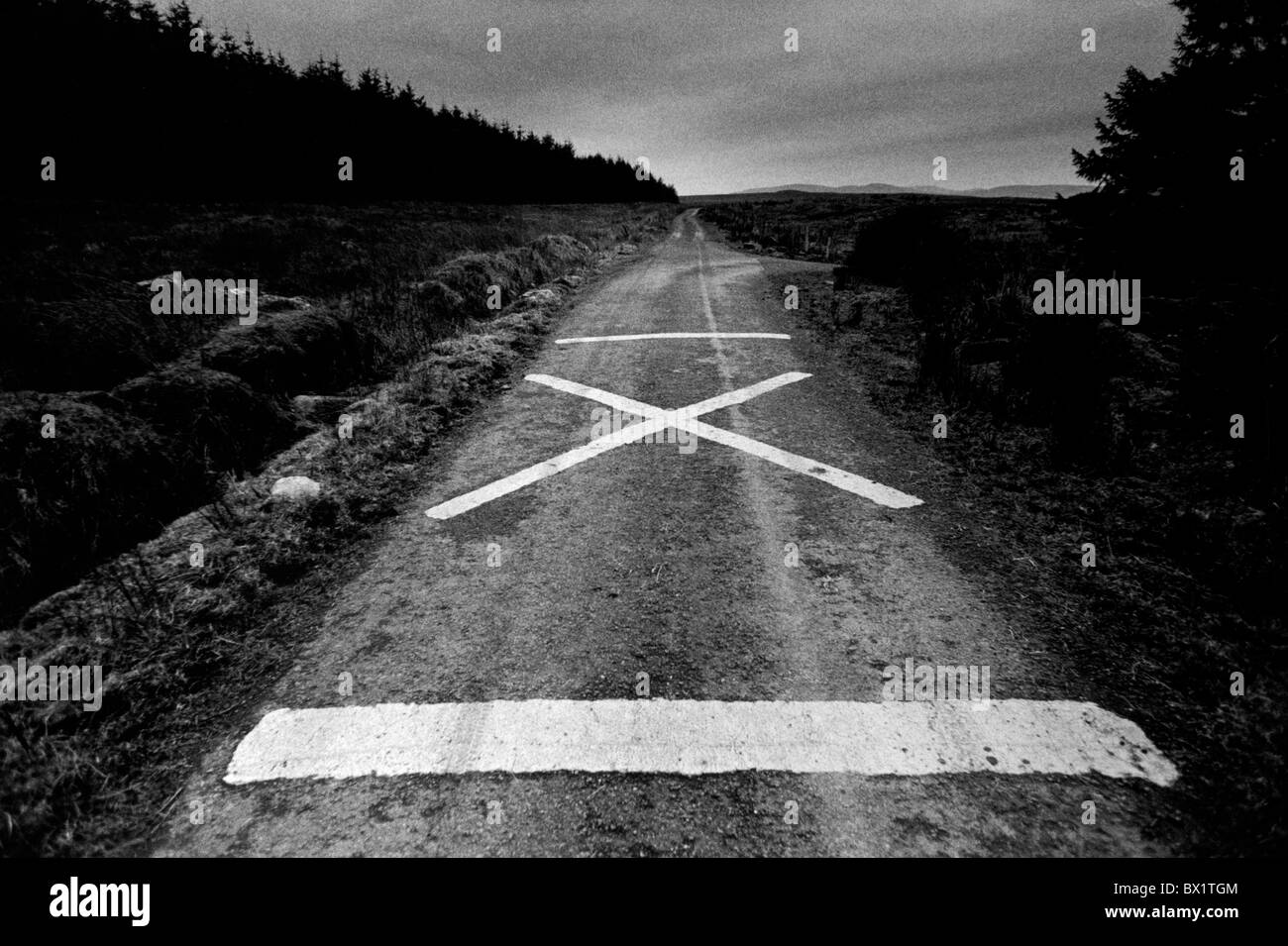 The border between the Republic and the North of Ireland. County Tyrone. Northern Ireland 1990 Stock Photo