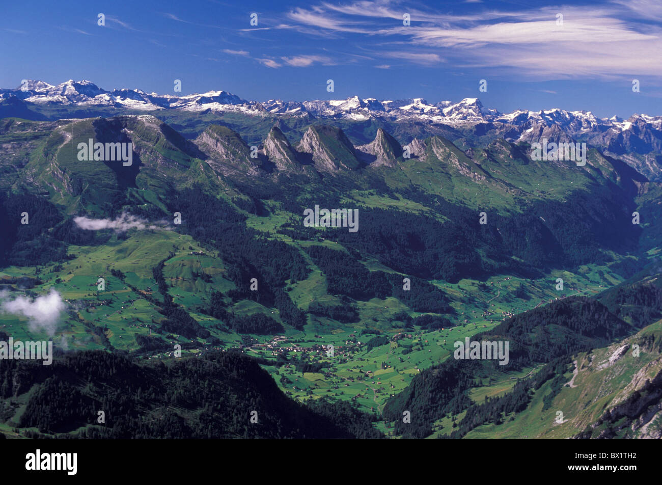 canton St. Gallen Churfirsten View from Santis mountains ...
