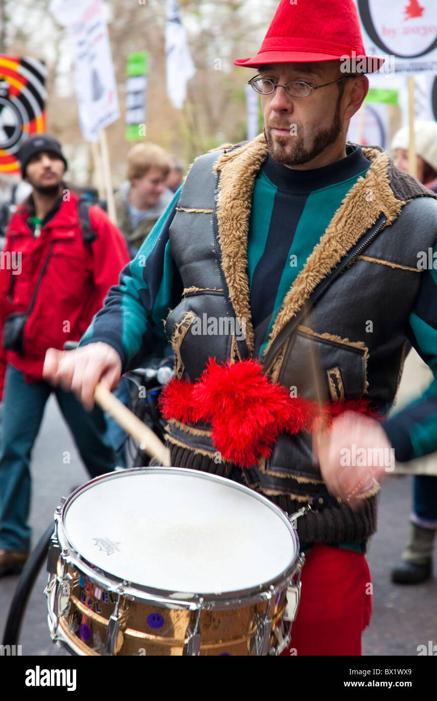 Drummer at Climate Change March 2010, London, UK Stock Photo