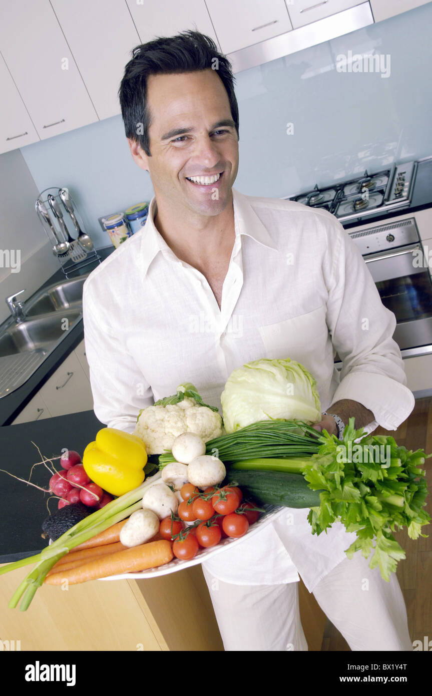 Man inside home food vegetable healthy kitchen cuisine food Stock Photo