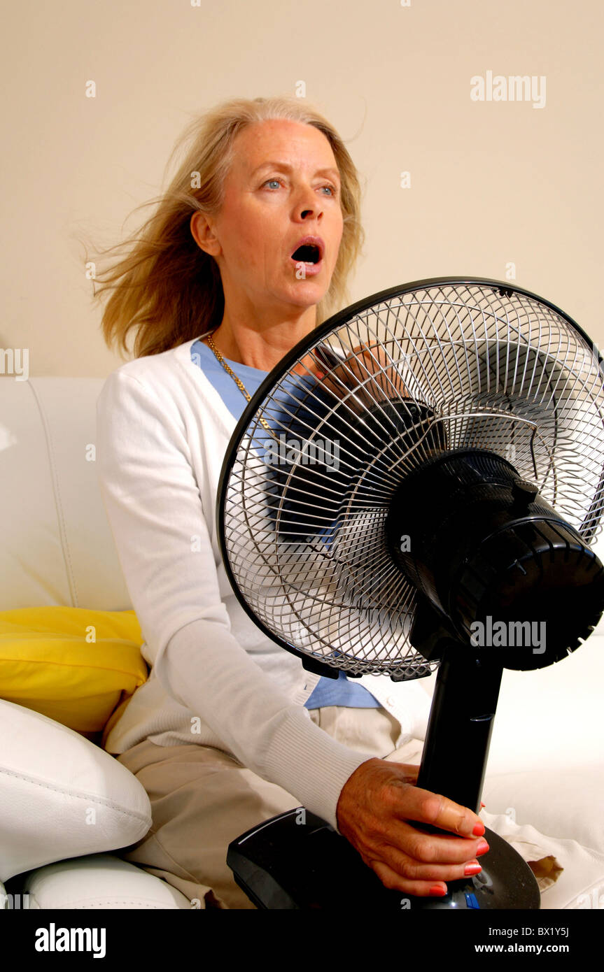 Woman middle age old person menopause heat ebullitions climacteric midlife chilling ventilating