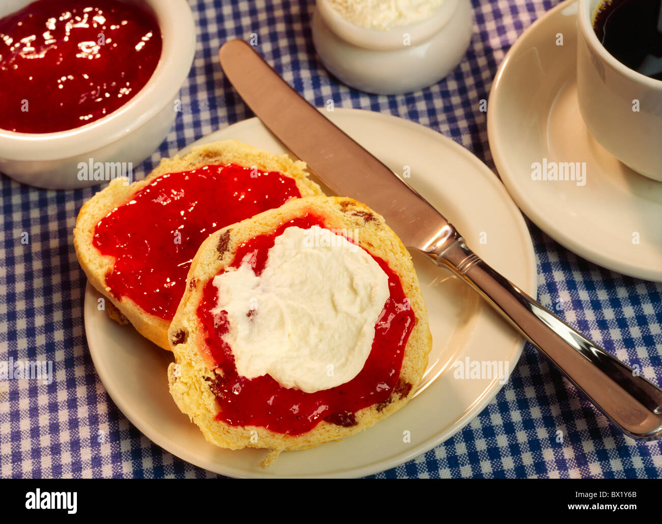 Fruit Scone, Jam And Cream With Tea, Ireland Stock Photo Alamy