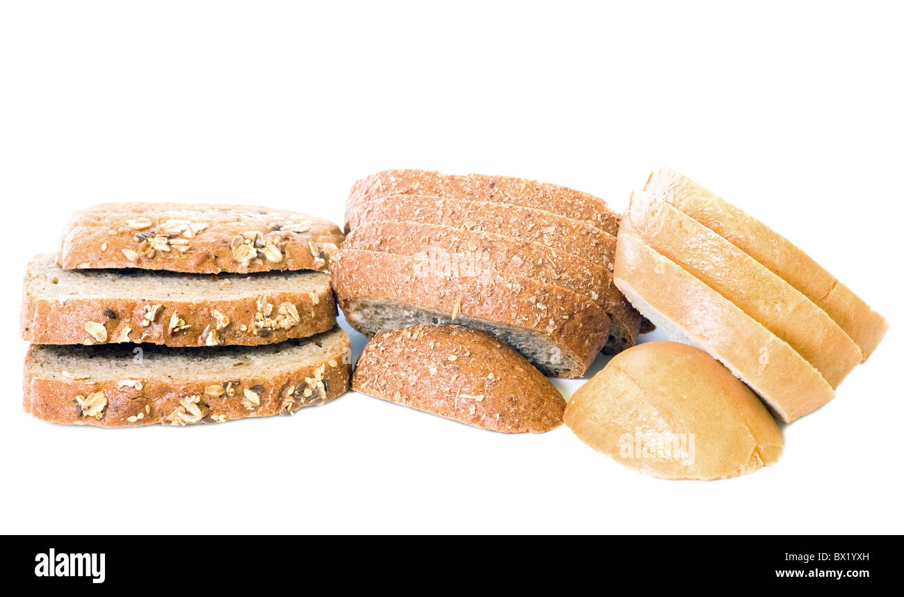 slices of rye and wheat breads isolated on white background Stock Photo ...