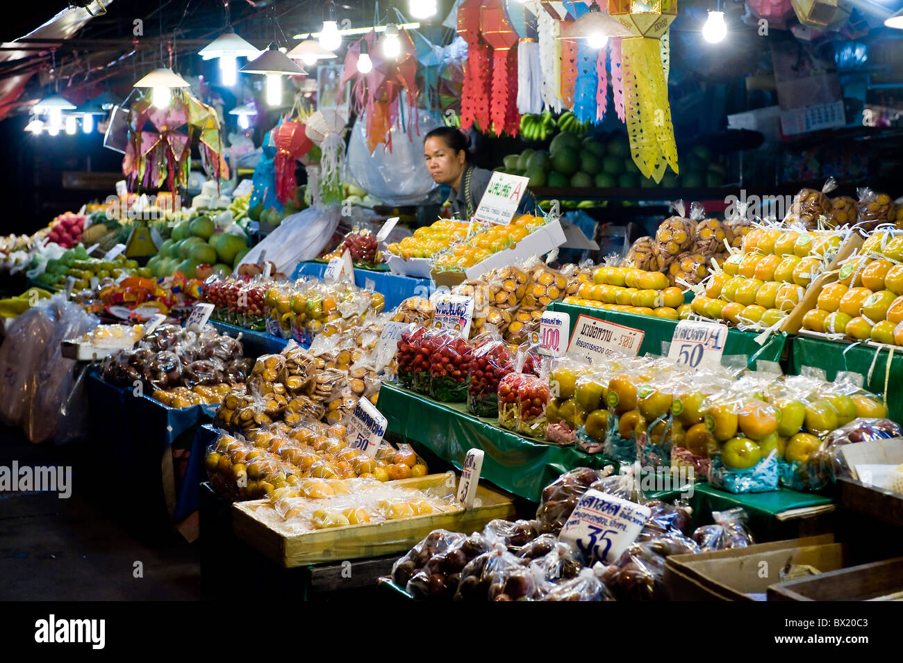A fruit stall at the night market in Chiang Mai in Thailand Stock Photo ...