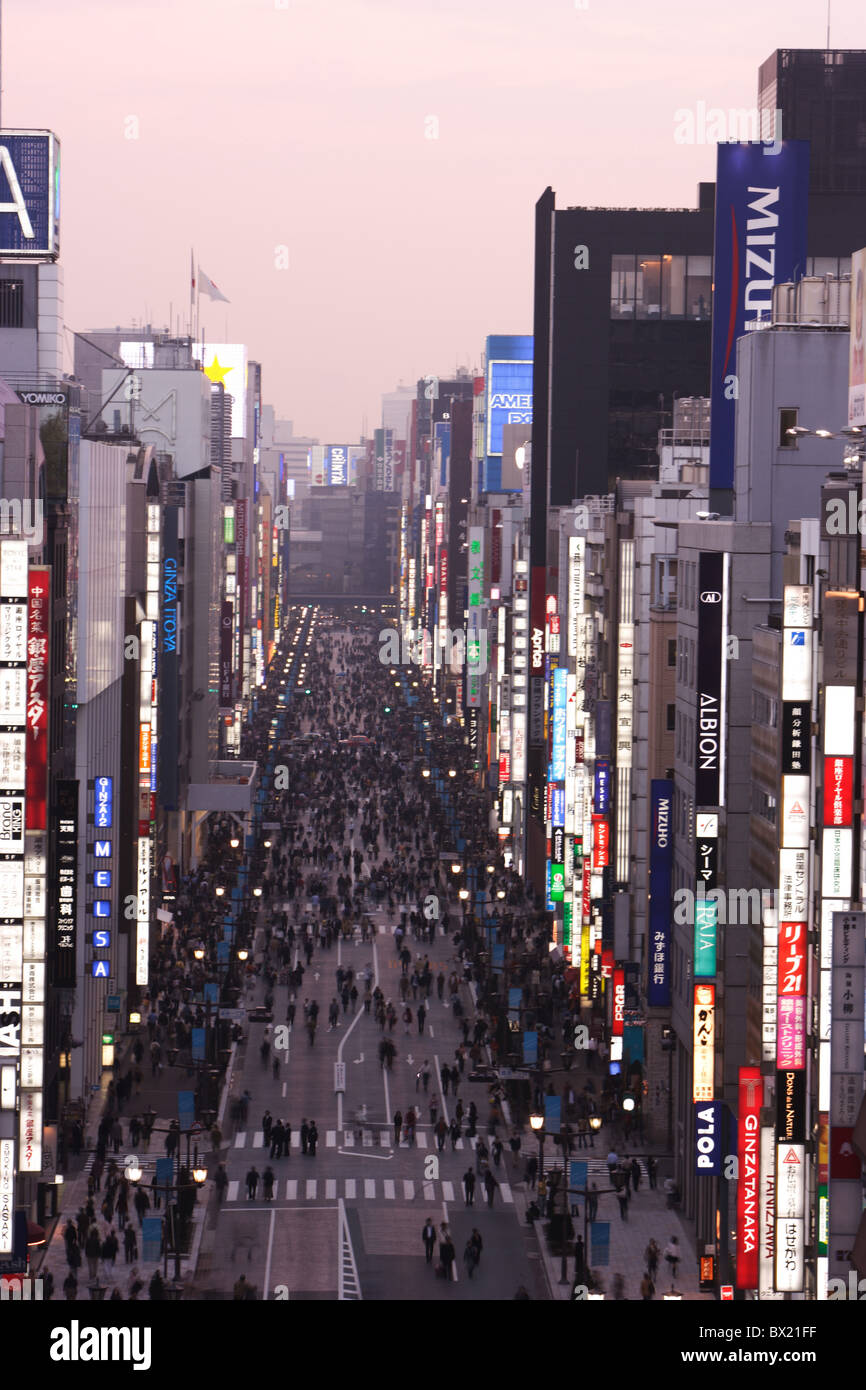 Japan Asia Tokyo Tokyo Ginza district Central avenue Chuo Dori at night ...