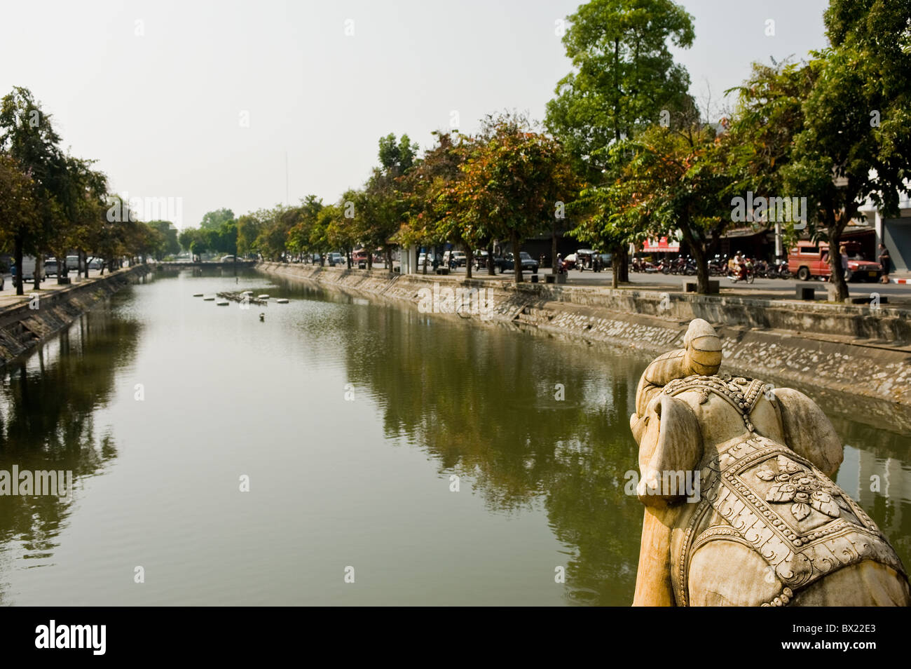 The Old City moat in Chiang Mai in Thailand South East Asia. Stock Photo