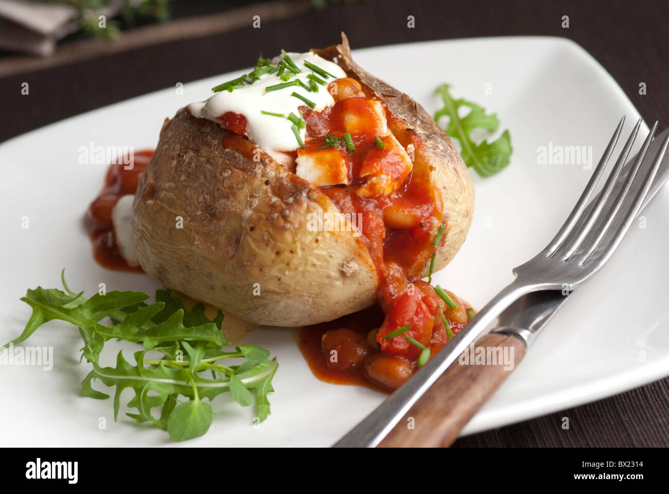 Spicy chicken and mushroom jacket Stock Photo