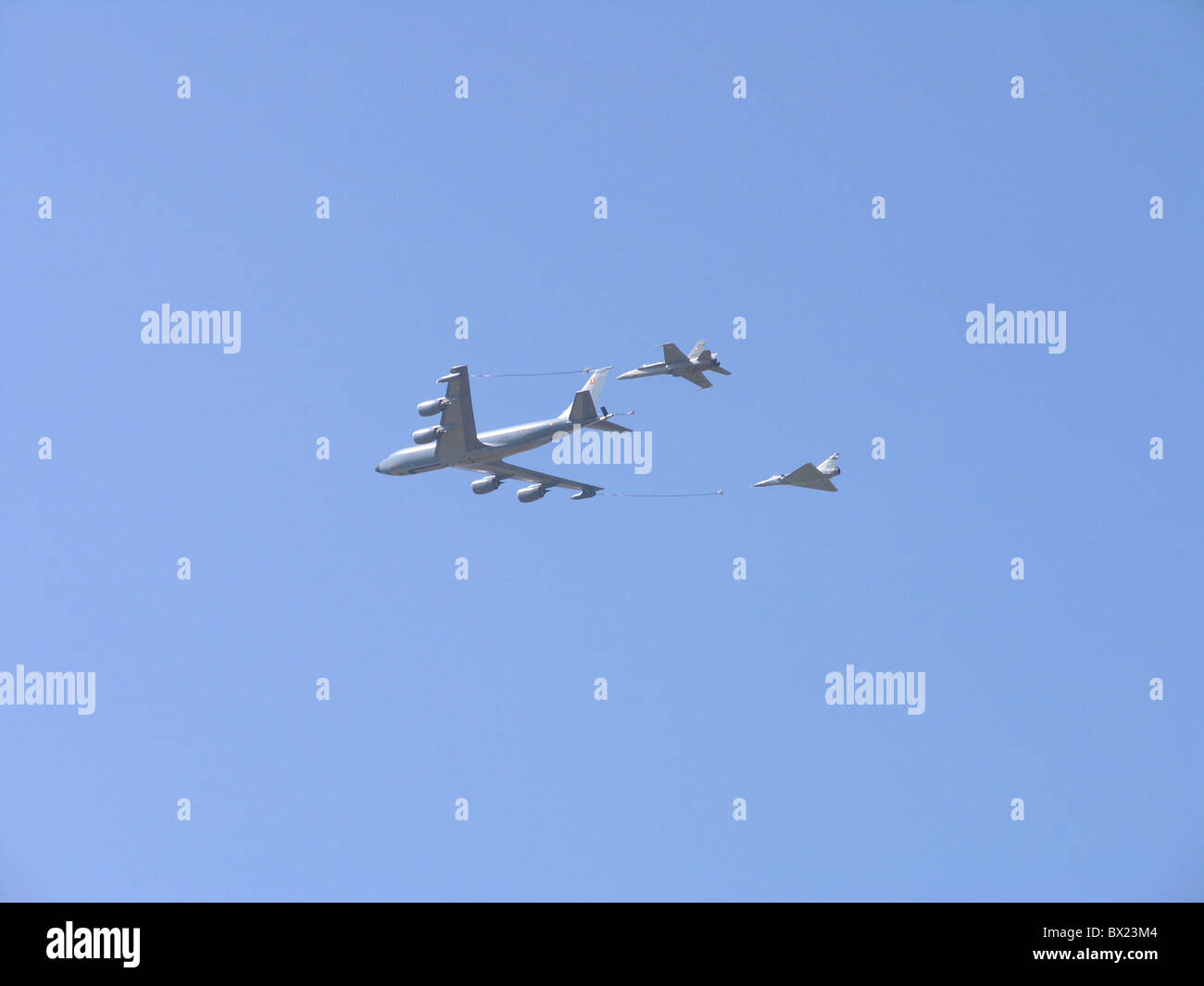 Air 04 Air to air airplane airplanes Airshow fill up flight show Payerne refueller refuelling Switzerland Stock Photo