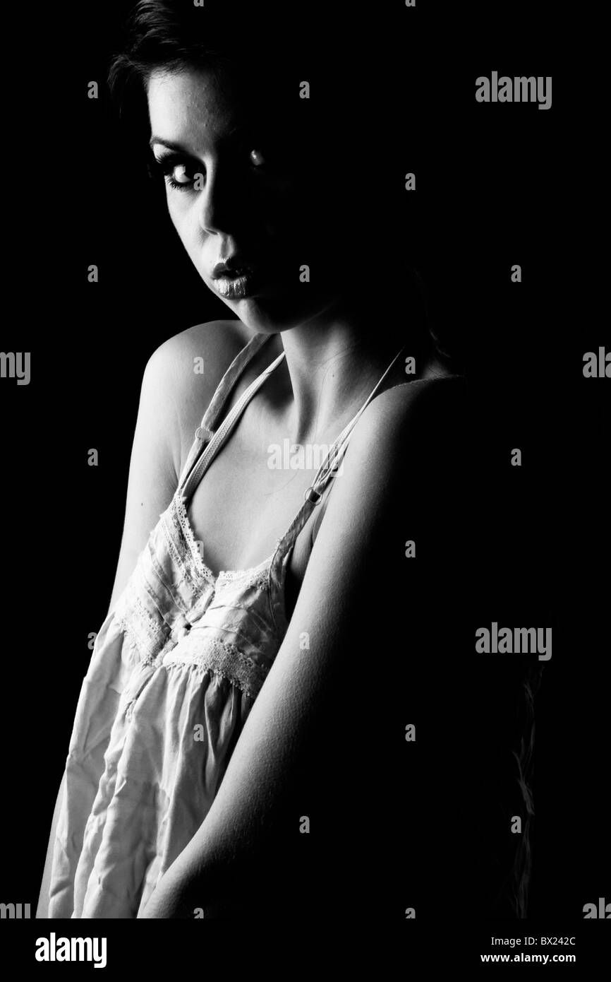Stylish model in black Black and White Stock Photos & Images - Alamy