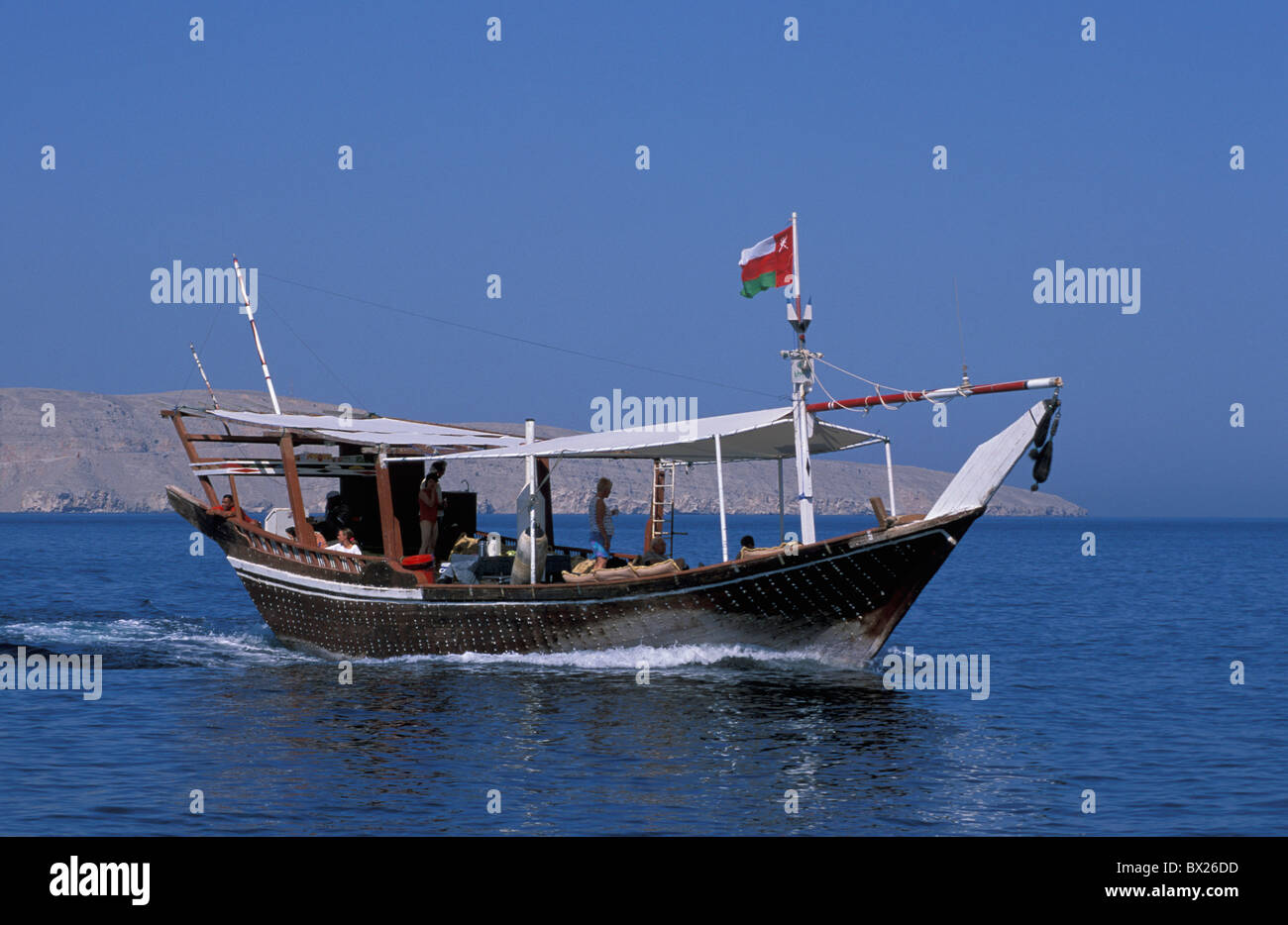 Oman Dhow ship boat tourist excursion Musandam fjords Oman Arabian  peninsula sea Stock Photo - Alamy