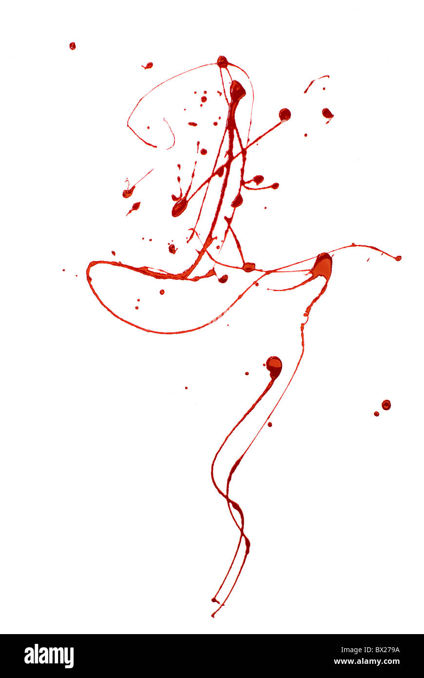 Bloody Background. Blood imitating red paint splash and drops on white Stock Photo