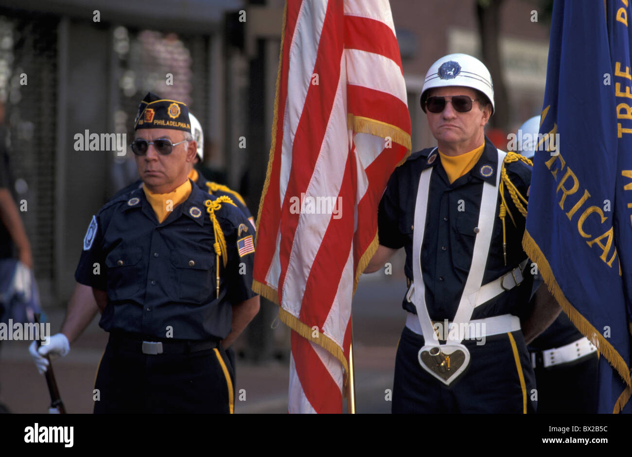 veteran Memorial Day parade relocation move military patriotism uniforms former soldiers war Downtown Phila Stock Photo