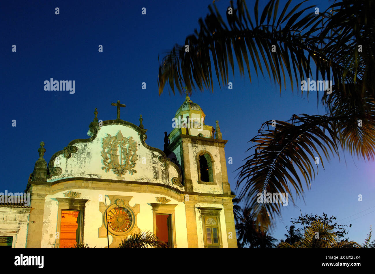 Mosteiro de Sao Bento cloister church palms skies sky dusk twilight Olinda Pernambuco Brazil Stock Photo