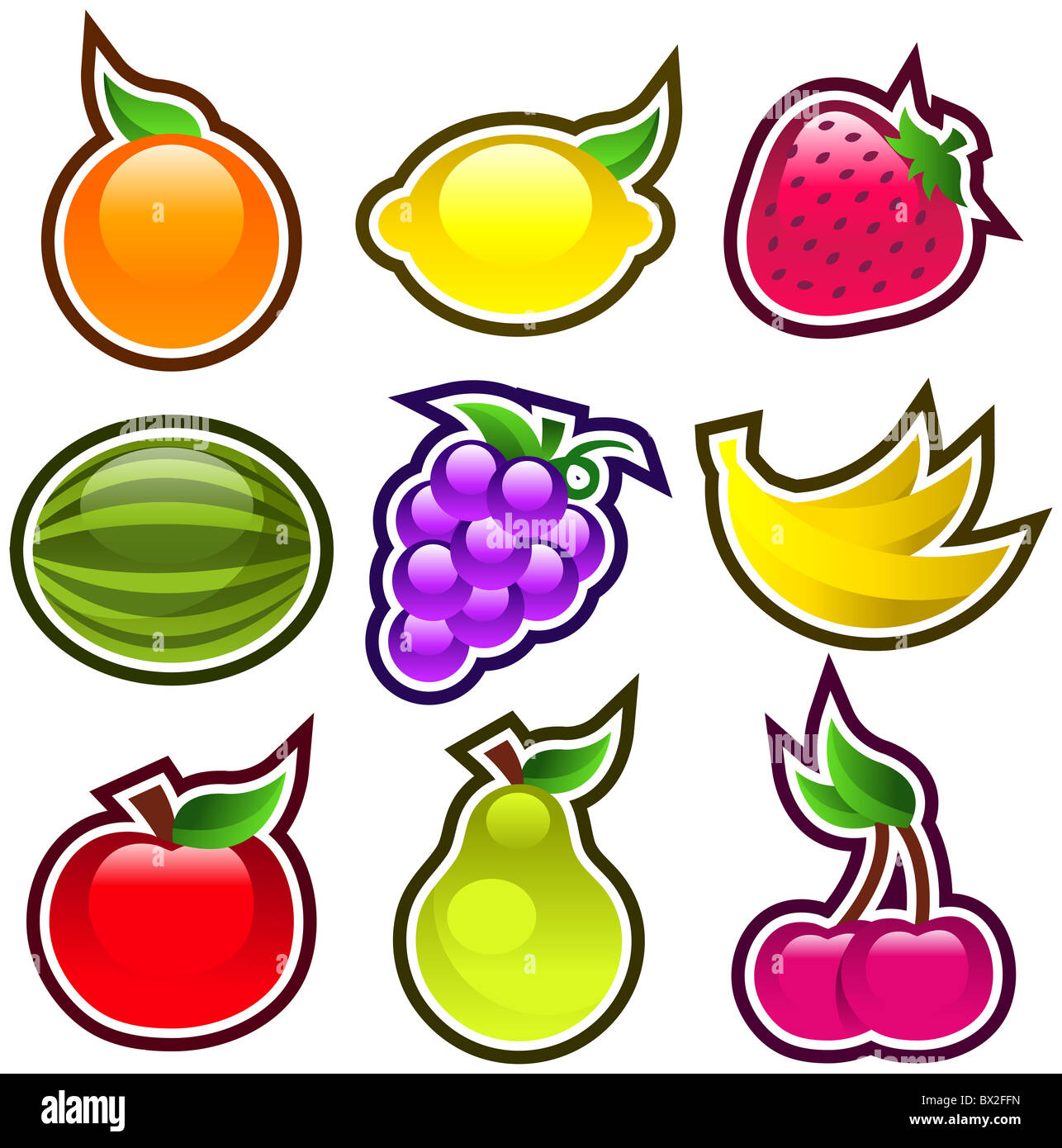 Set of shiny glossy delicious fruit icons Stock Photo Alamy