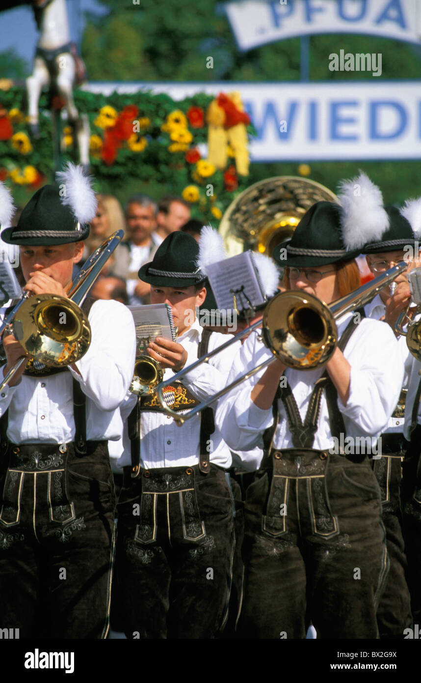 Bavaria Bavarian brass music Blower Chapel party Folk Folklore Germany Europe March music Men Munchen M Stock Photo