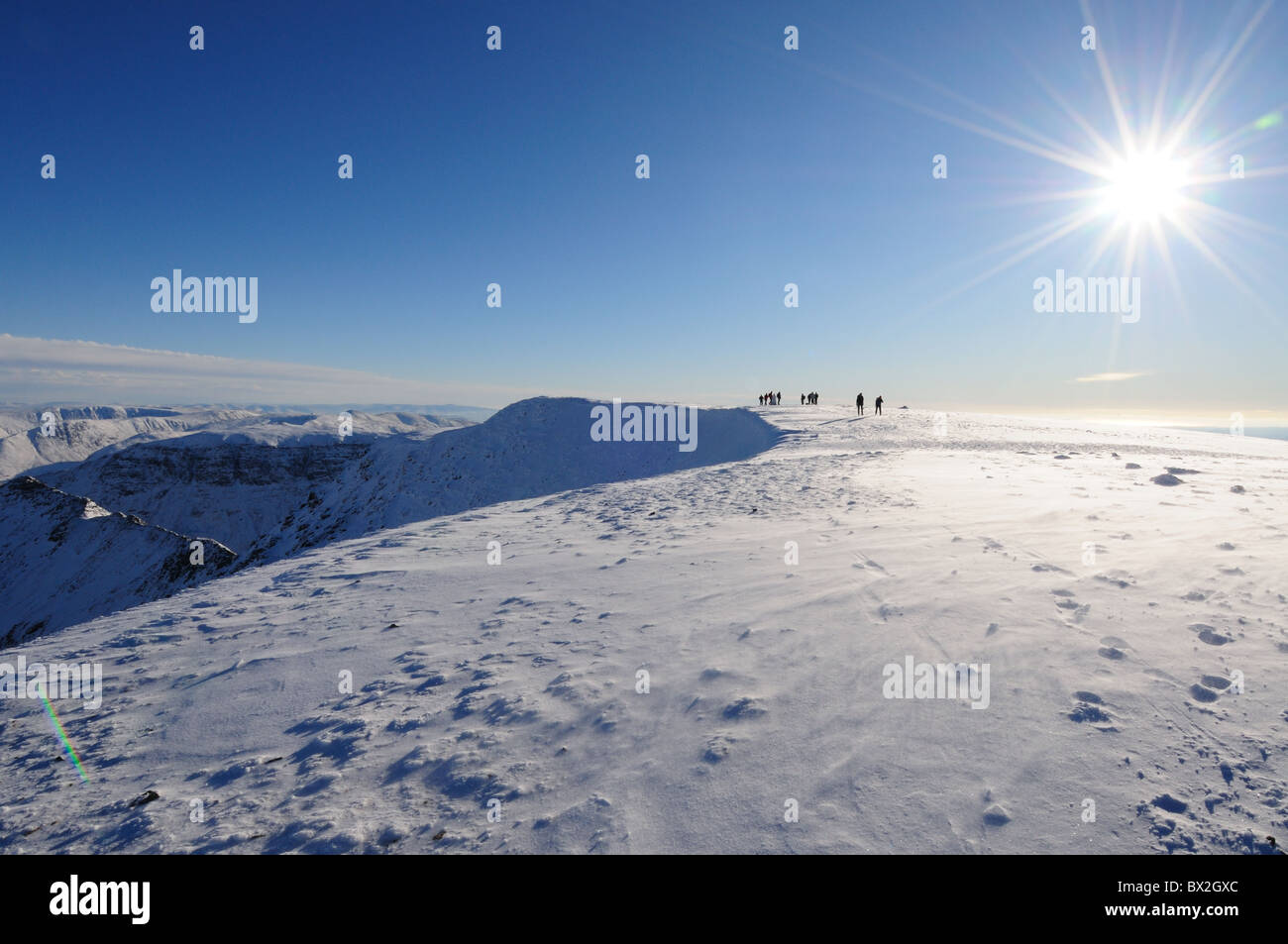 Winter sun on the summit of Helvellyn in the English Lake District Stock Photo