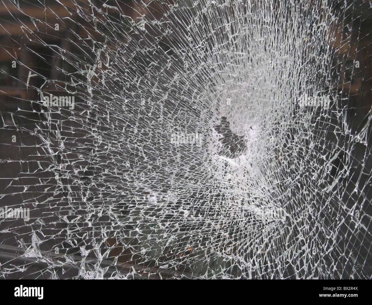 window pane burglary break-in splinter glass glassware glass splinter splits crime theft vandalism damage Stock Photo