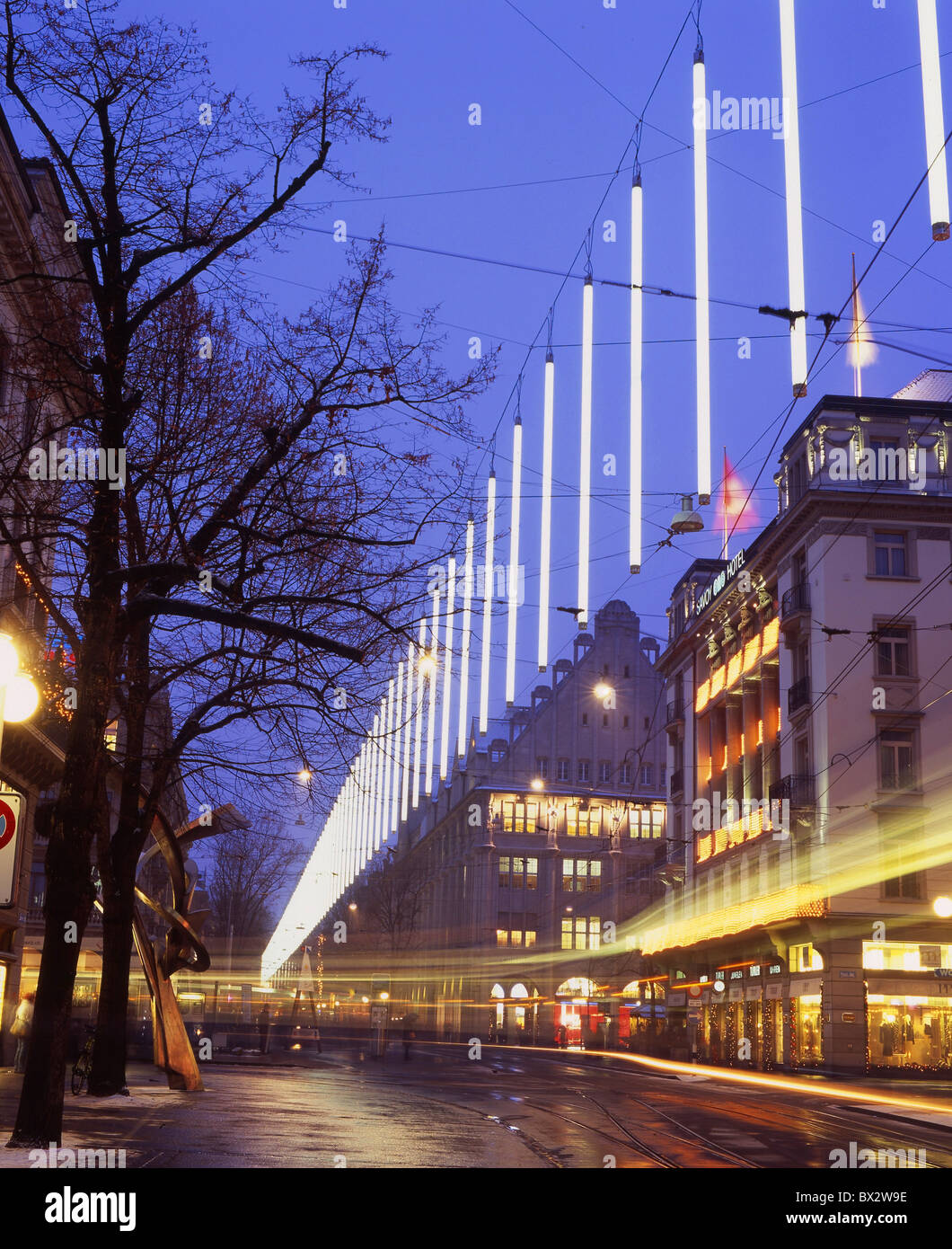 Zurich town city at night night Christmas winter Christmas lighting Bahnhofstrasse lighting shopping Switze Stock Photo