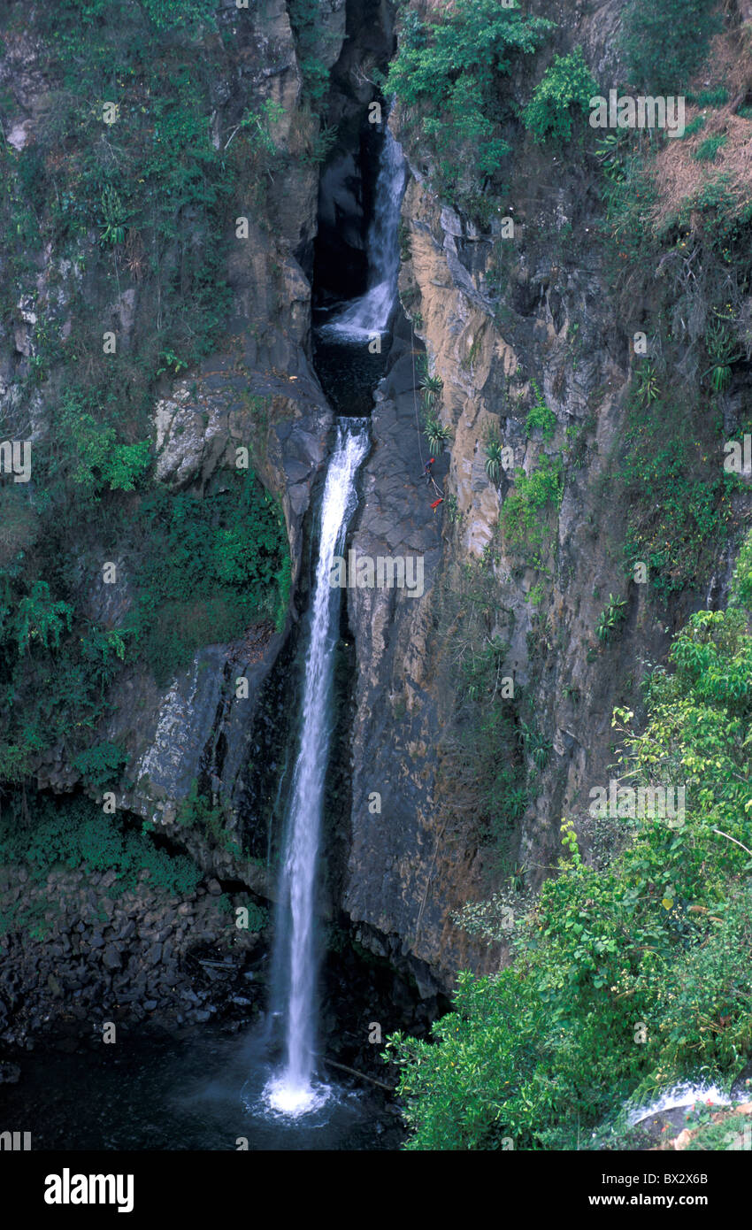 Abseiling Cascada de Texolo Mexico Central America America near Xico Veracruz Waterfalls climbing Stock Photo