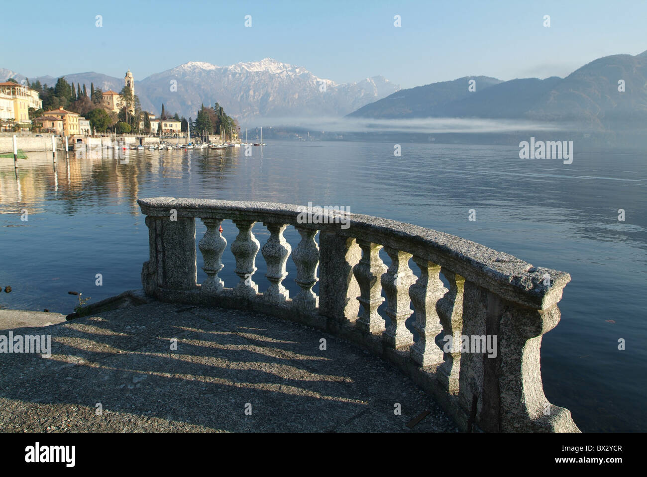balustrade railing Tremezzo lake lake shore Lago di Como Comersee Italy Europe Lombardy scenery Stock Photo